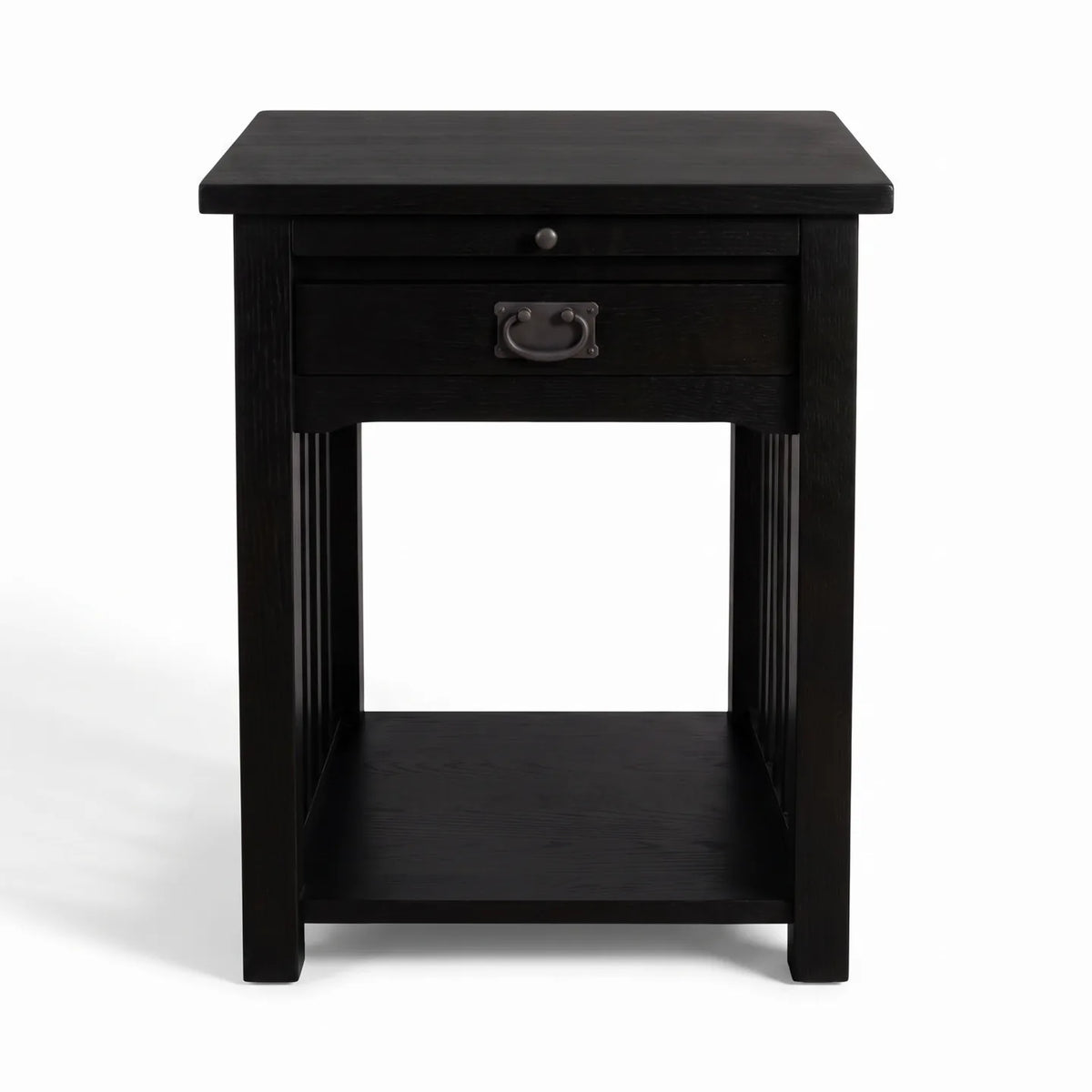 Mission 1-Drawer Tray Nightstand - Black on a white background