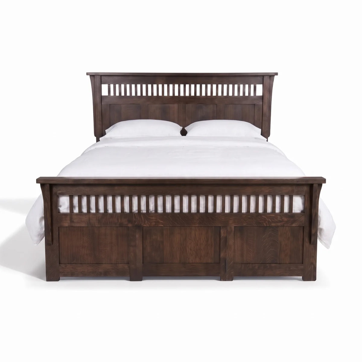 Panel Spindle Platform Bed Frame - Charcoal on a white background