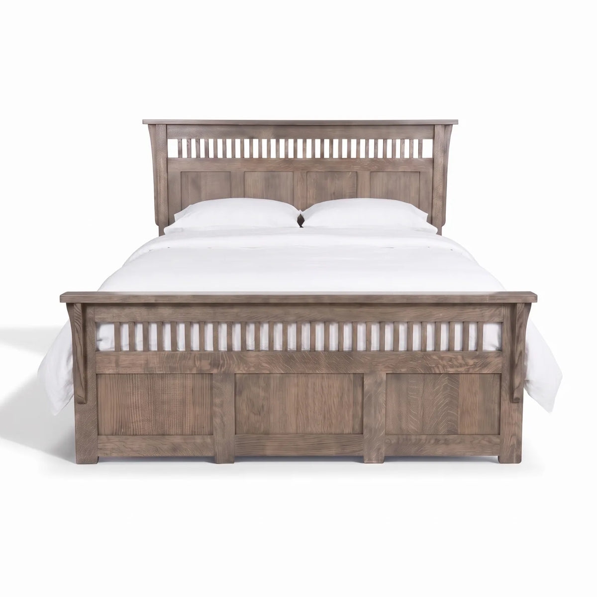 Panel Spindle Platform Bed Frame - Stone Gray on a white background