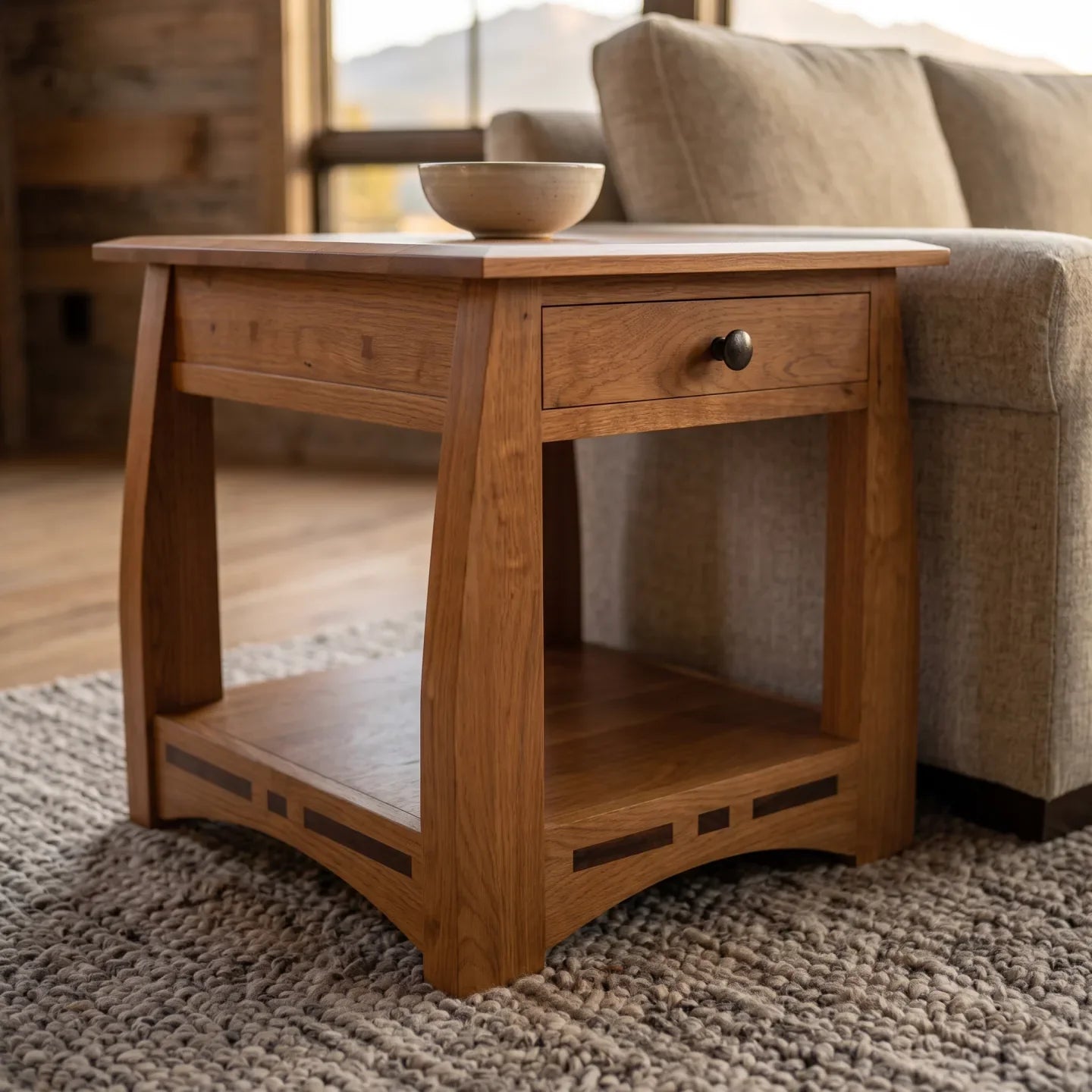 African Inlay End Table - Nutmeg