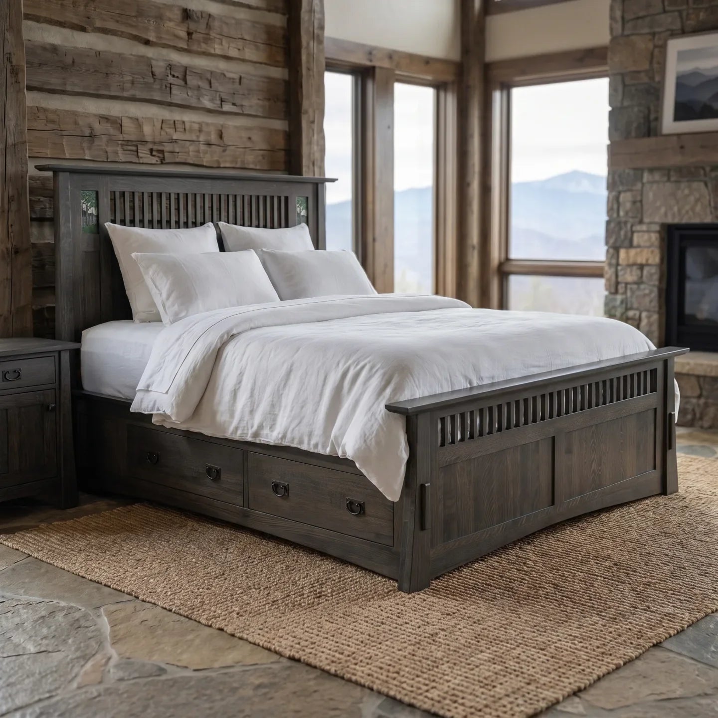 Queen Mosaic Platform Bungalow Bed Frame - Charcoal