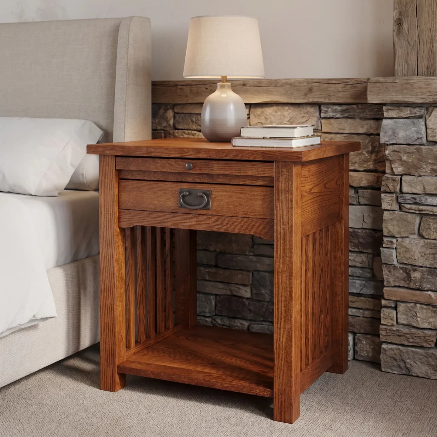 Mission 1-Drawer Tray Nightstand - Walnut
