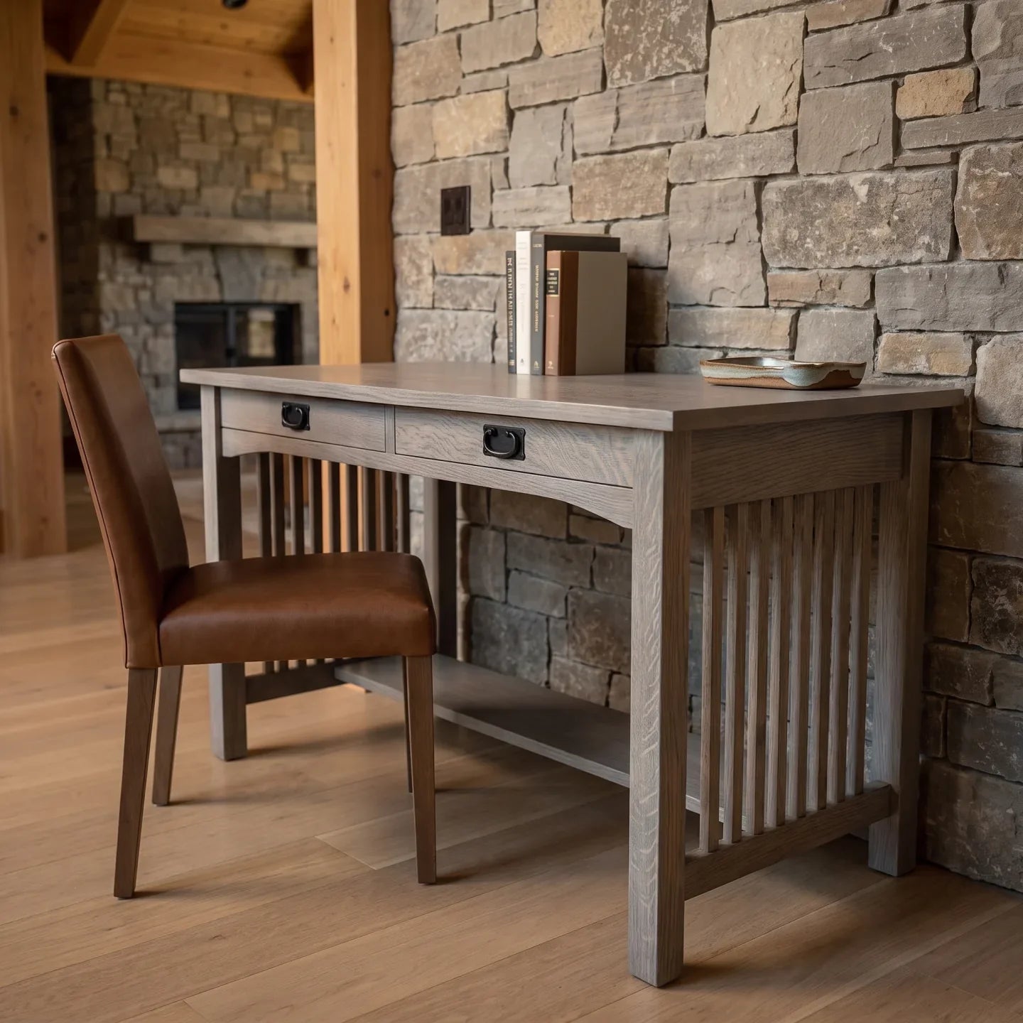 Mission 2-Drawer Desk - Stone Gray