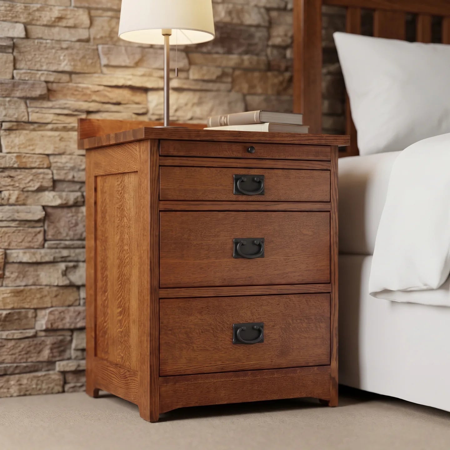 Mission 3-Drawer Tray Nightstand - Walnut