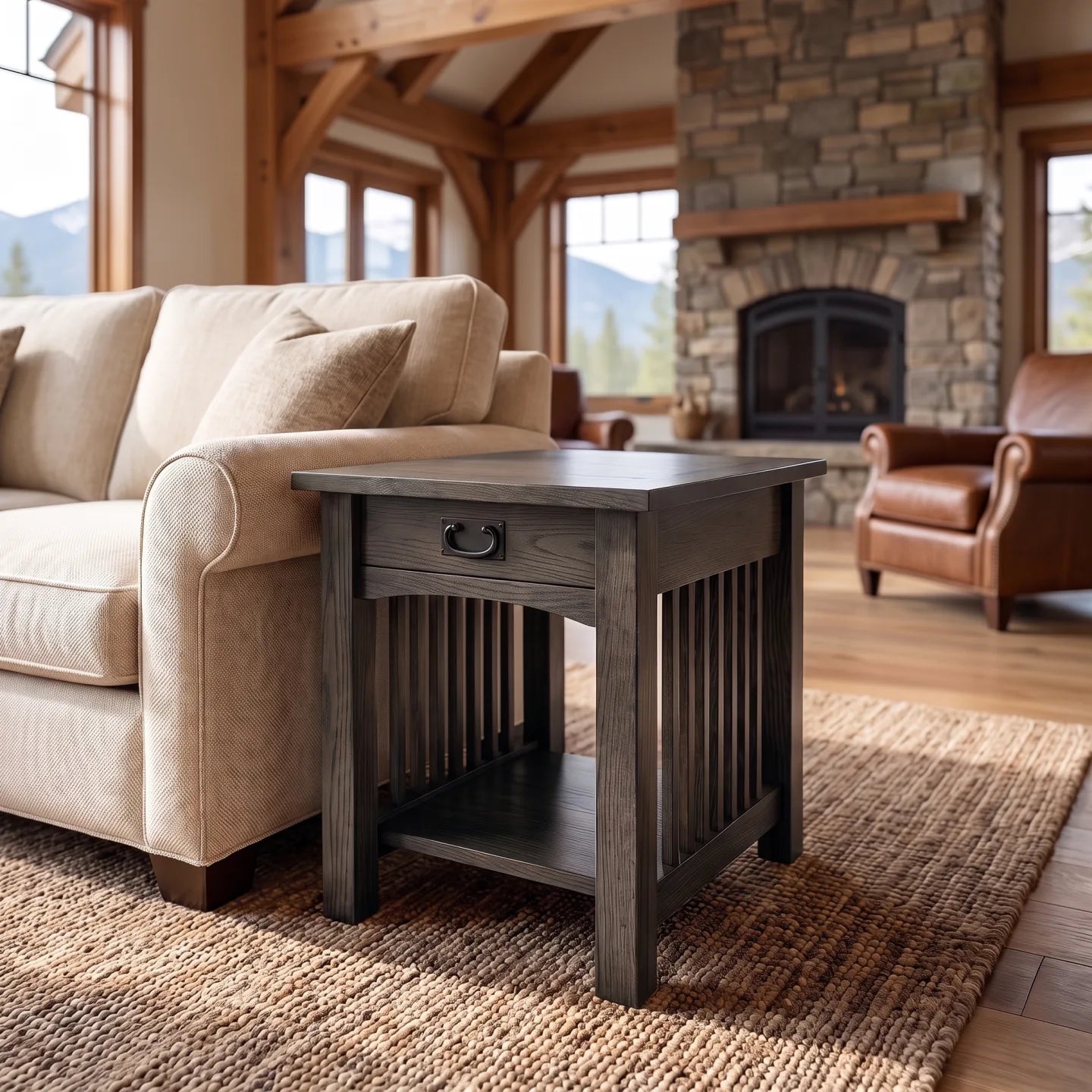 Mission End Table - Charcoal