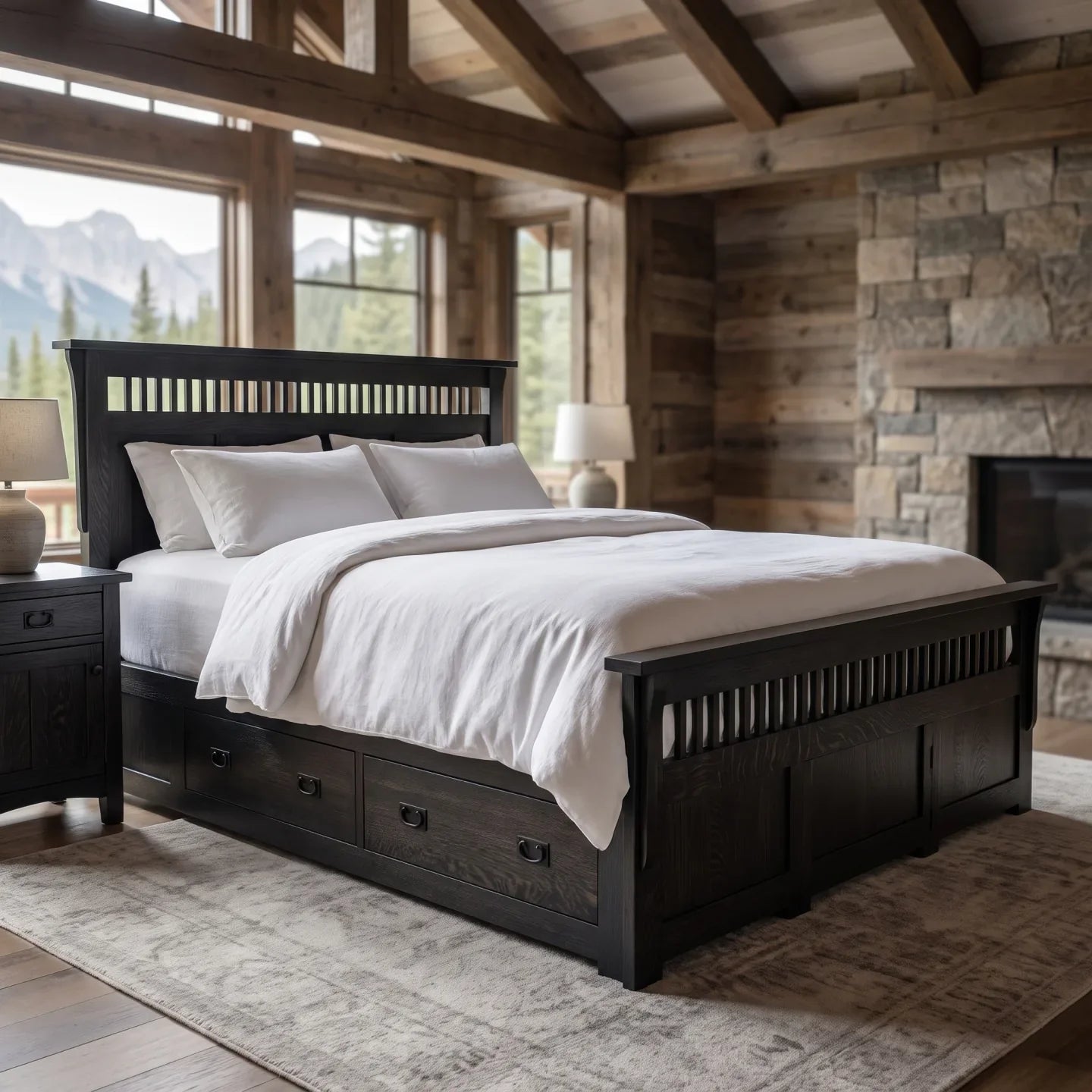 Queen Panel Spindle Platform Bed Frame - Black