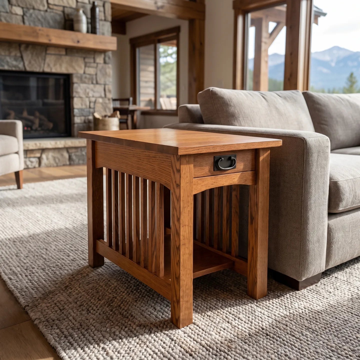 Mission Spacesaver End Table - Antique Brown