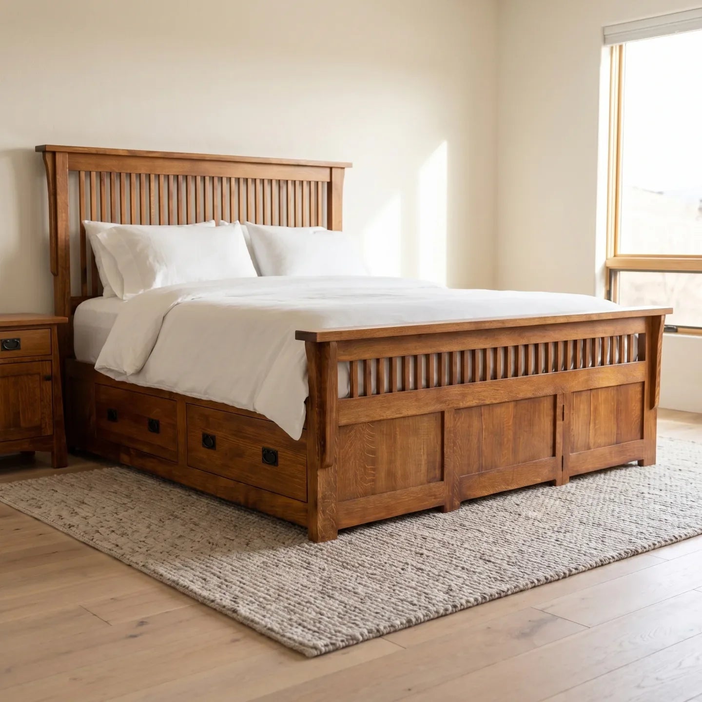 Queen Spindle Platform Bed Frame - Antique Brown