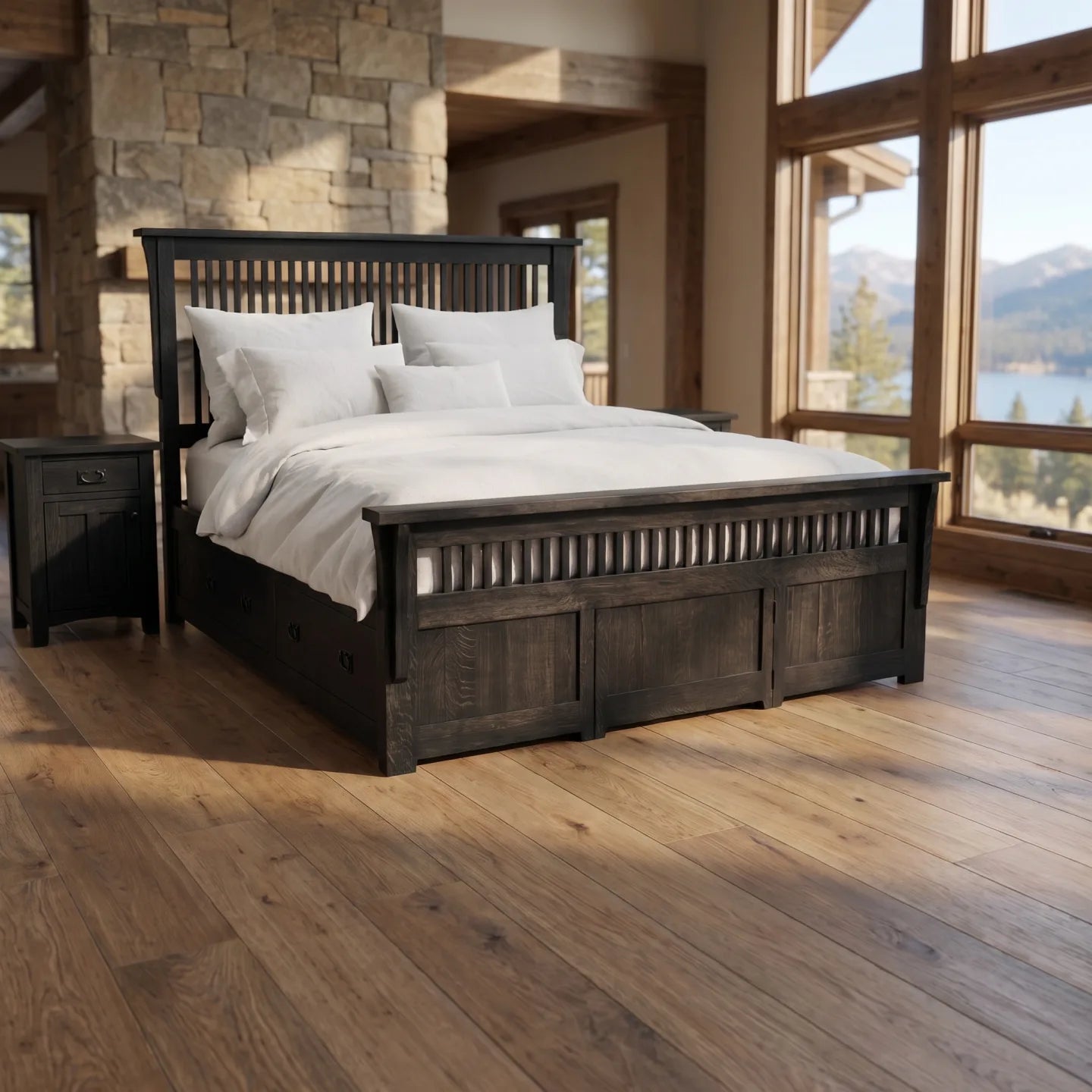 Queen Spindle Platform Bed Frame - Black