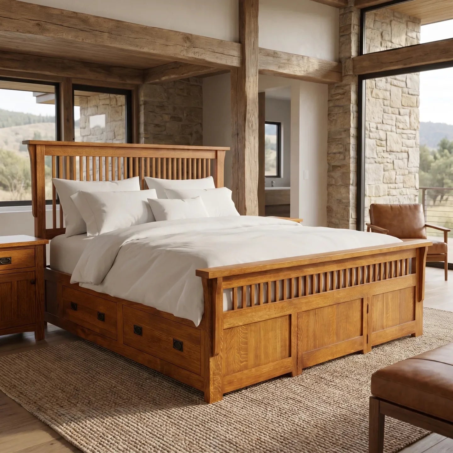 Queen Spindle Platform Bed Frame - Country