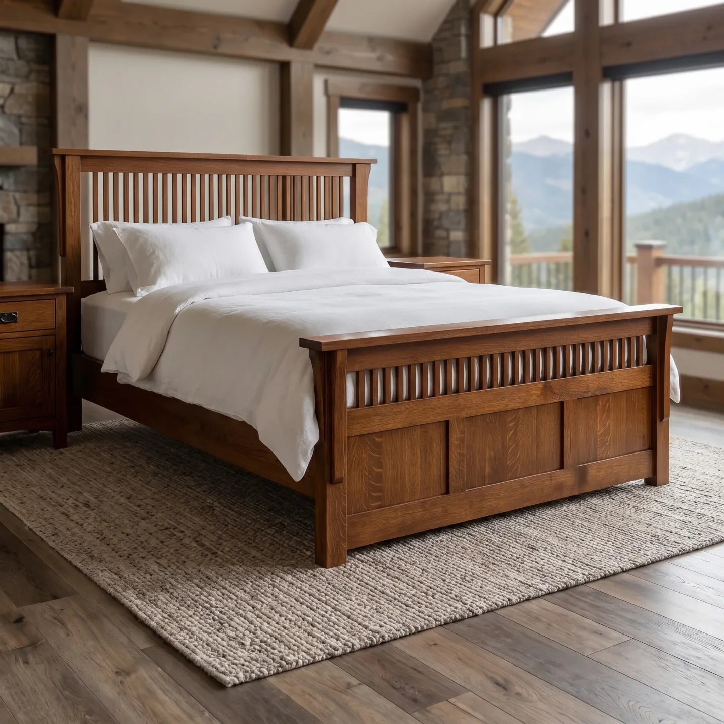 Queen Spindle Platform Bed Frame - Walnut