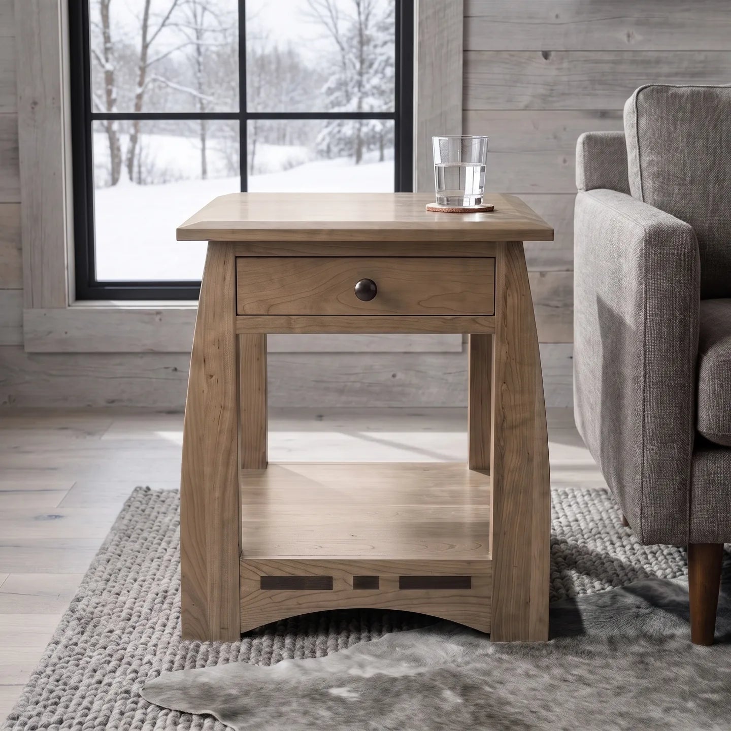 African Inlay End Table - Stone Gray