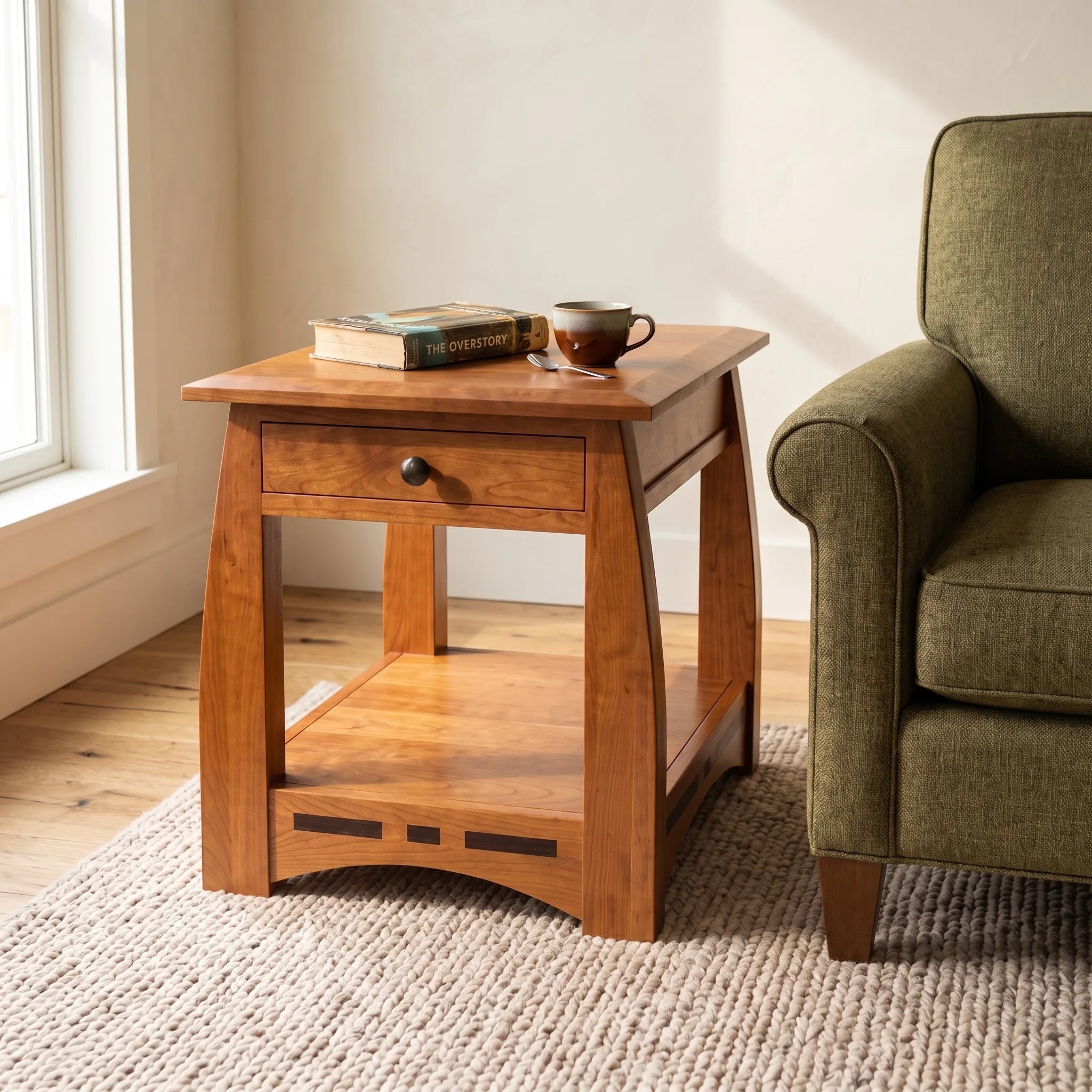African Inlay End Table - Solid Cherry — front view
