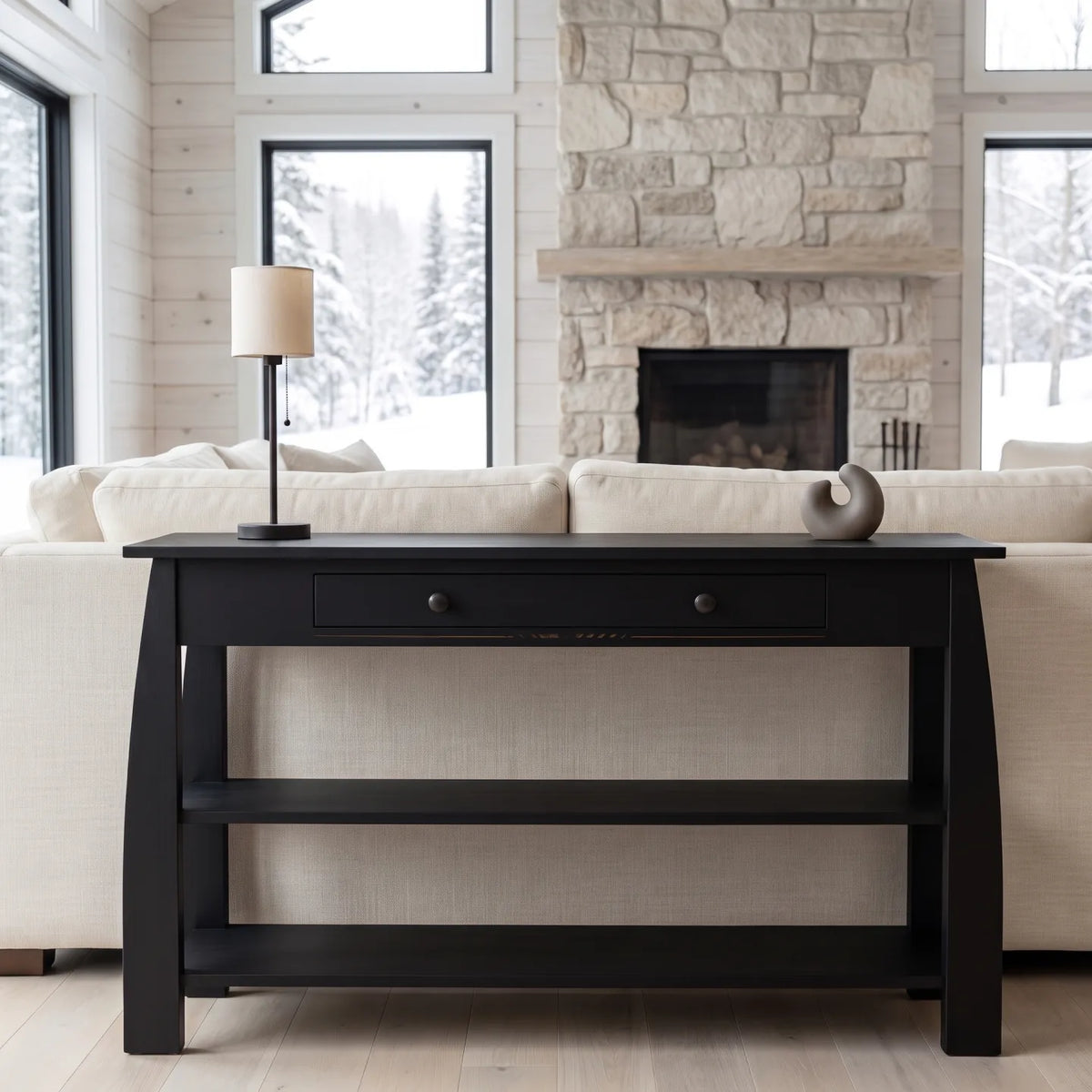 African Inlay Sofa Table - Black