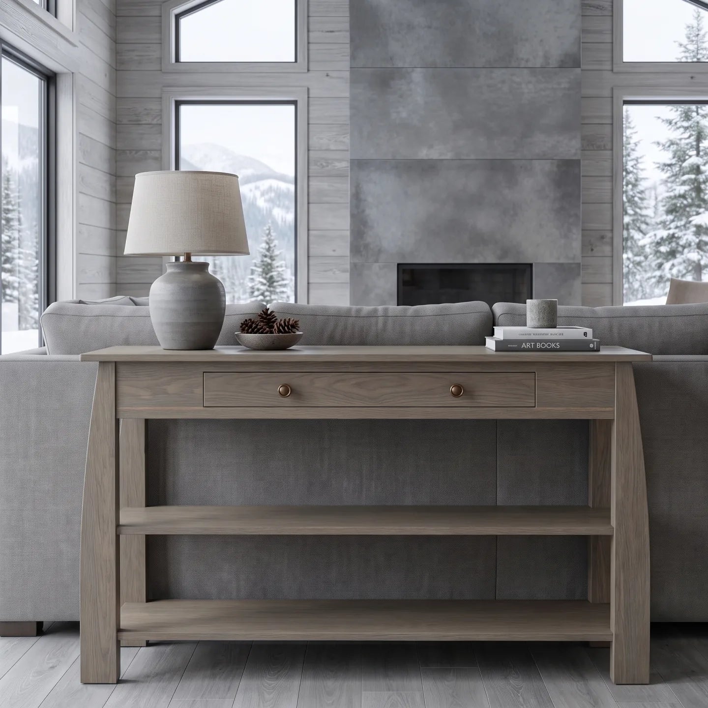 African Inlay Sofa Table - Stone Gray