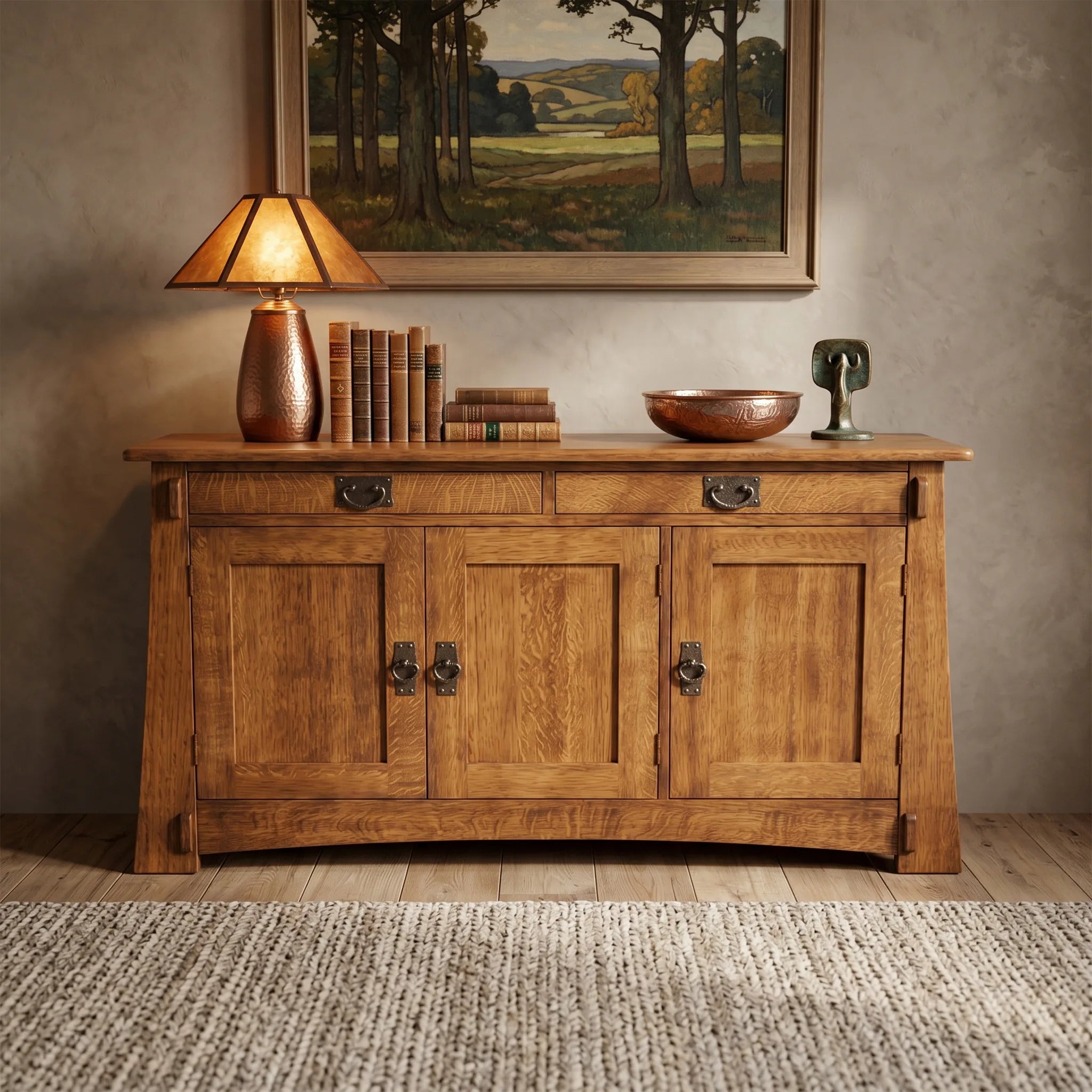 Bungalow 3-Door Console - Solid Oak — front view