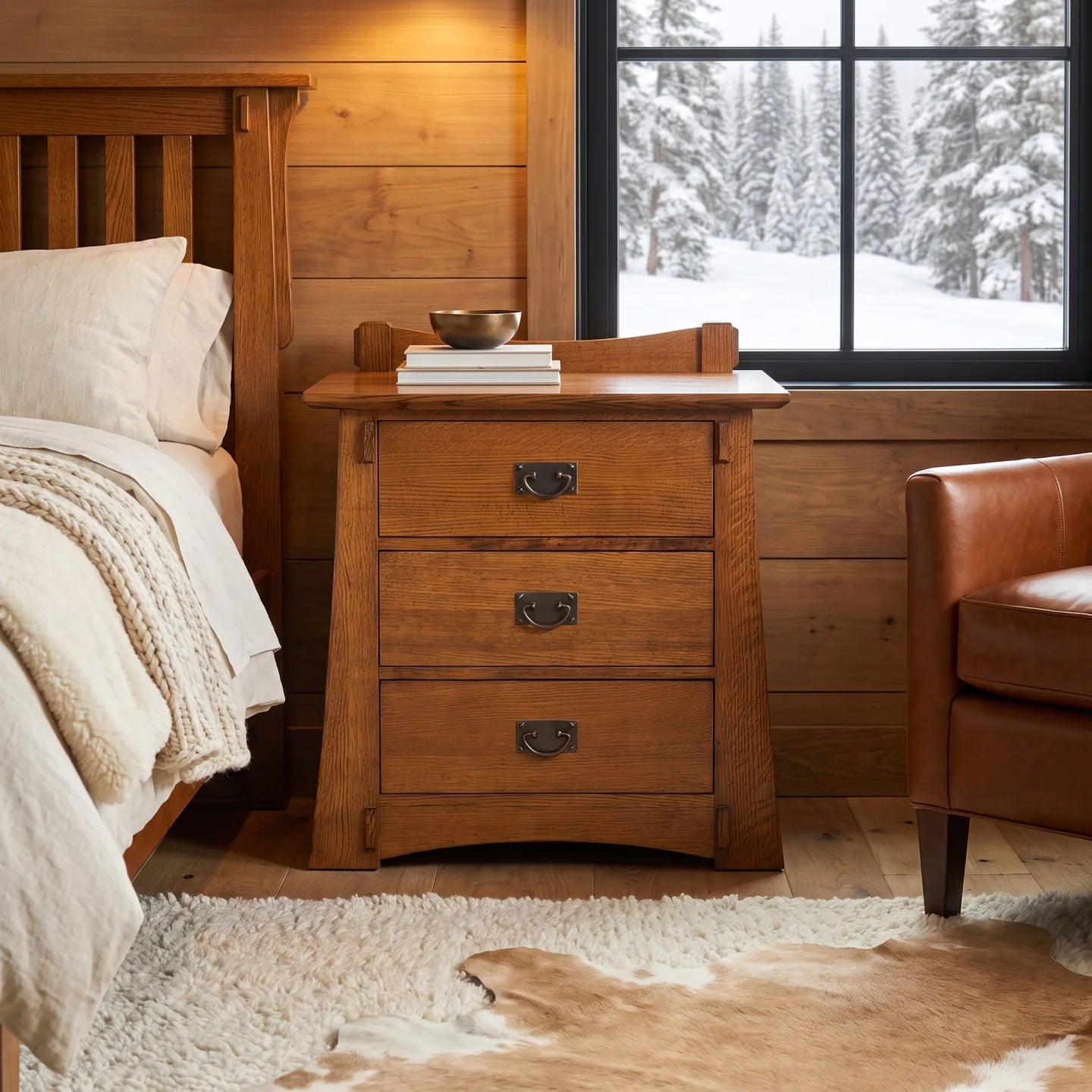 Bungalow 3-Drawer Nightstand - Antique Brown