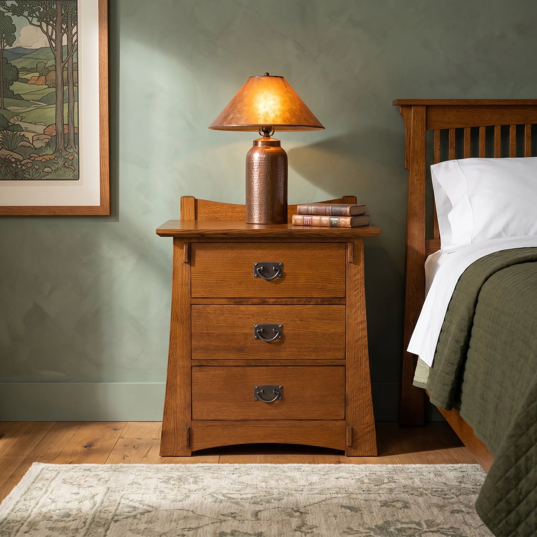 Bungalow 3-Drawer Nightstand - Solid Oak — front view