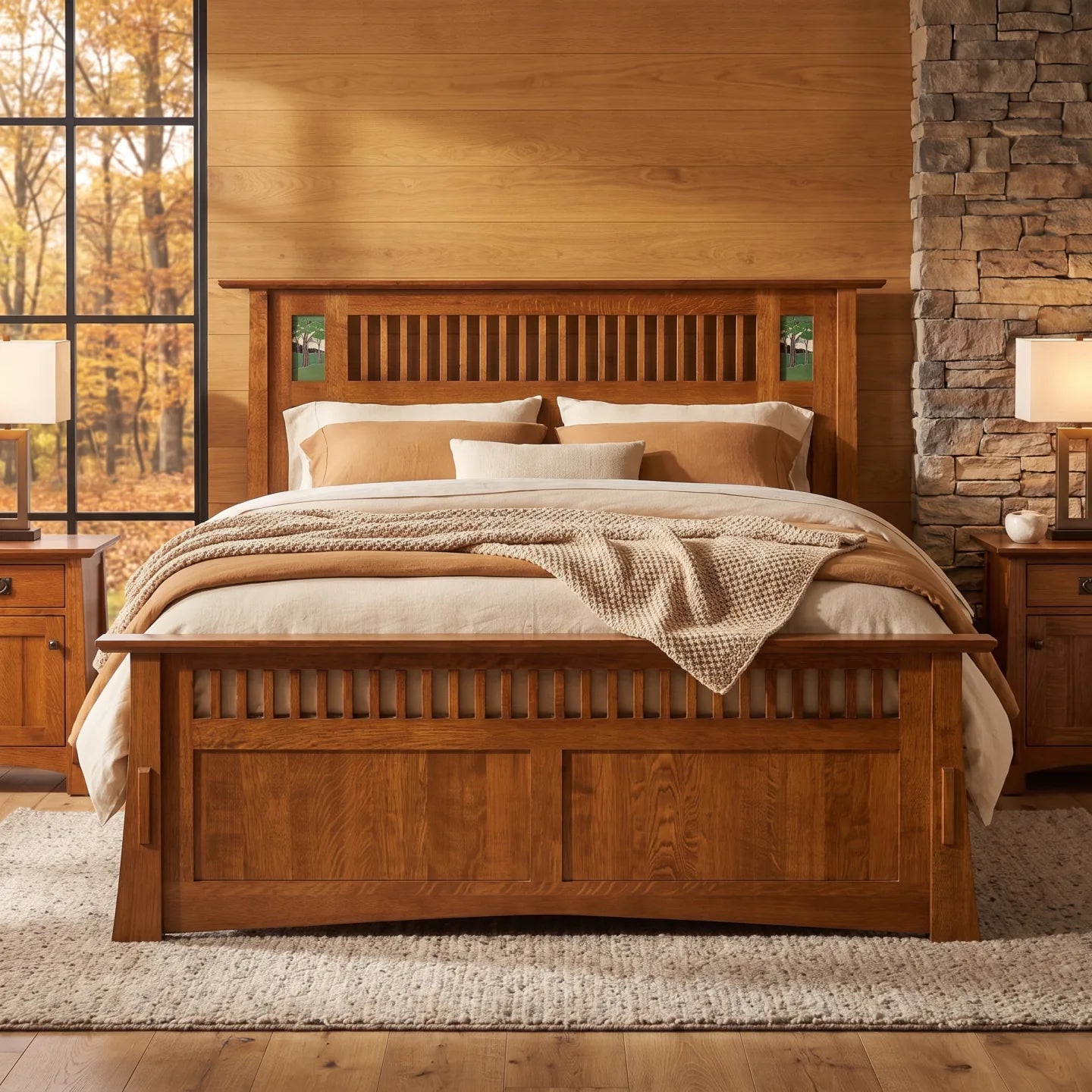 Queen Mosaic Platform Bungalow Bed Frame - Antique Brown