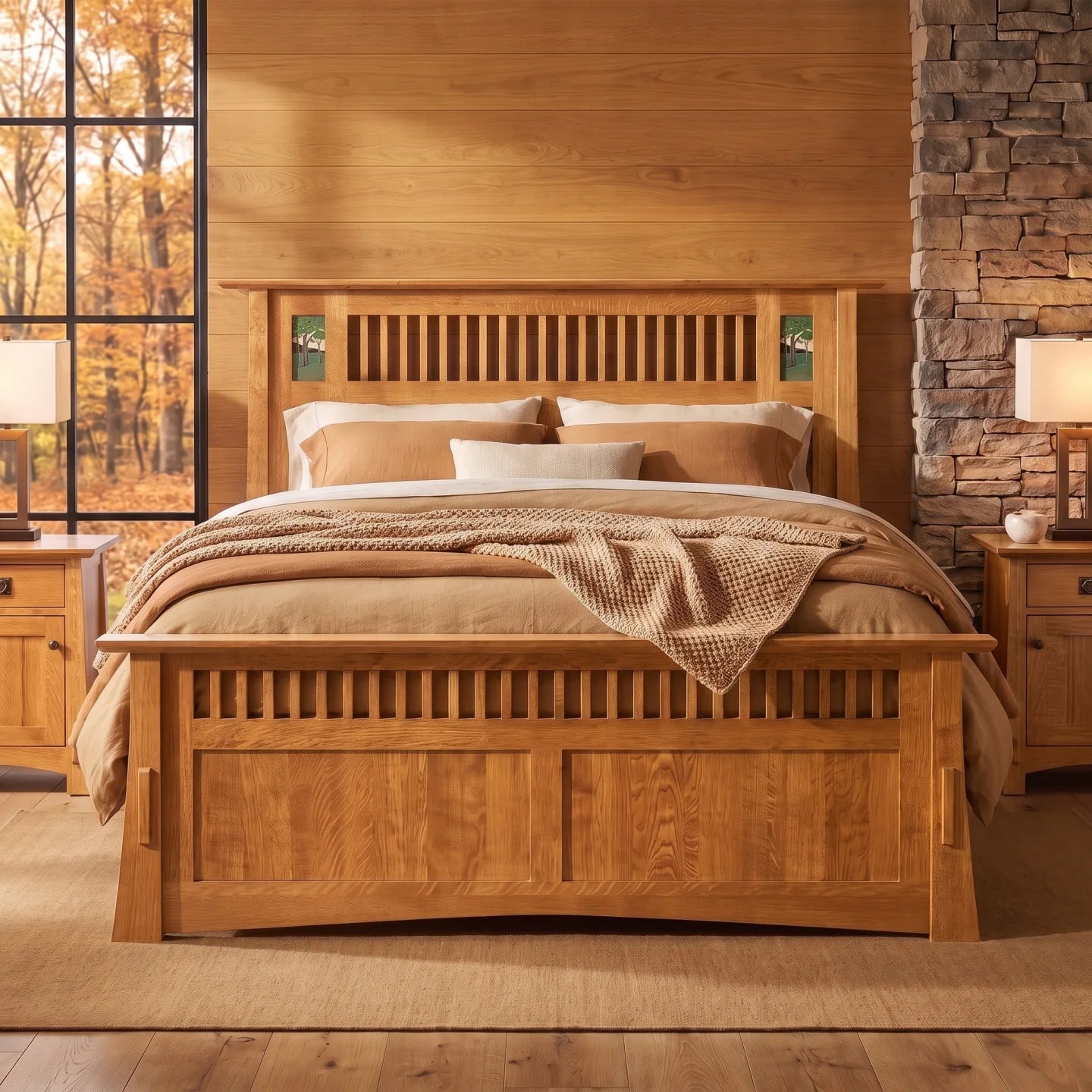 Queen Mosaic Platform Bungalow Bed Frame - Country