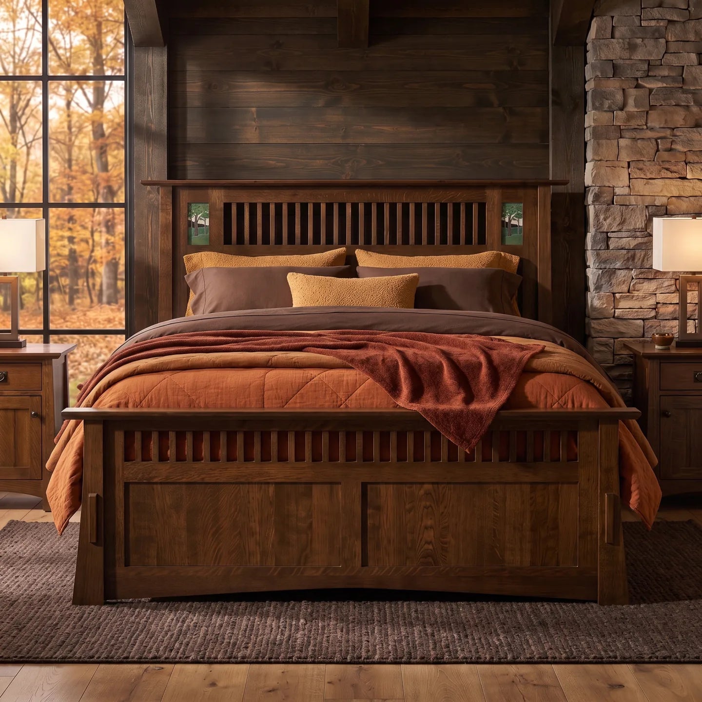 Queen Mosaic Platform Bungalow Bed Frame - Walnut