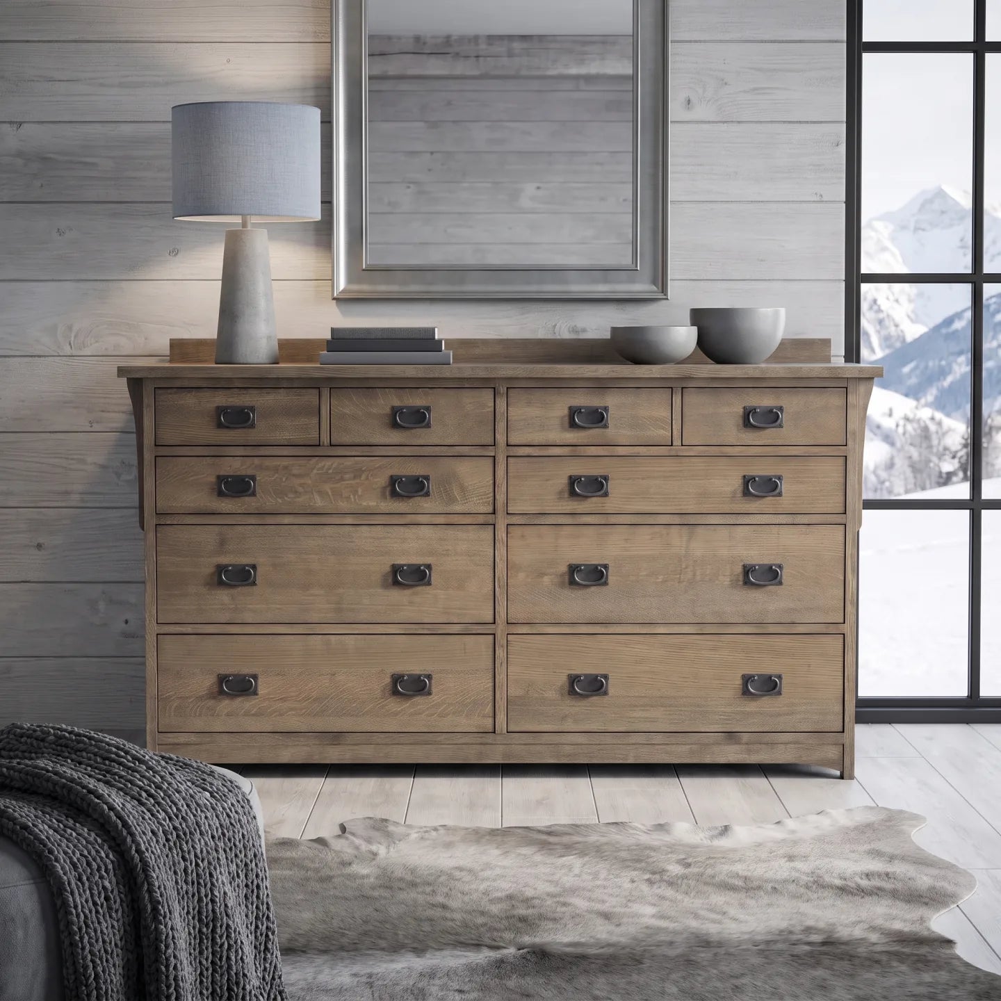 Mission 10-Drawer Dresser - Stone Gray