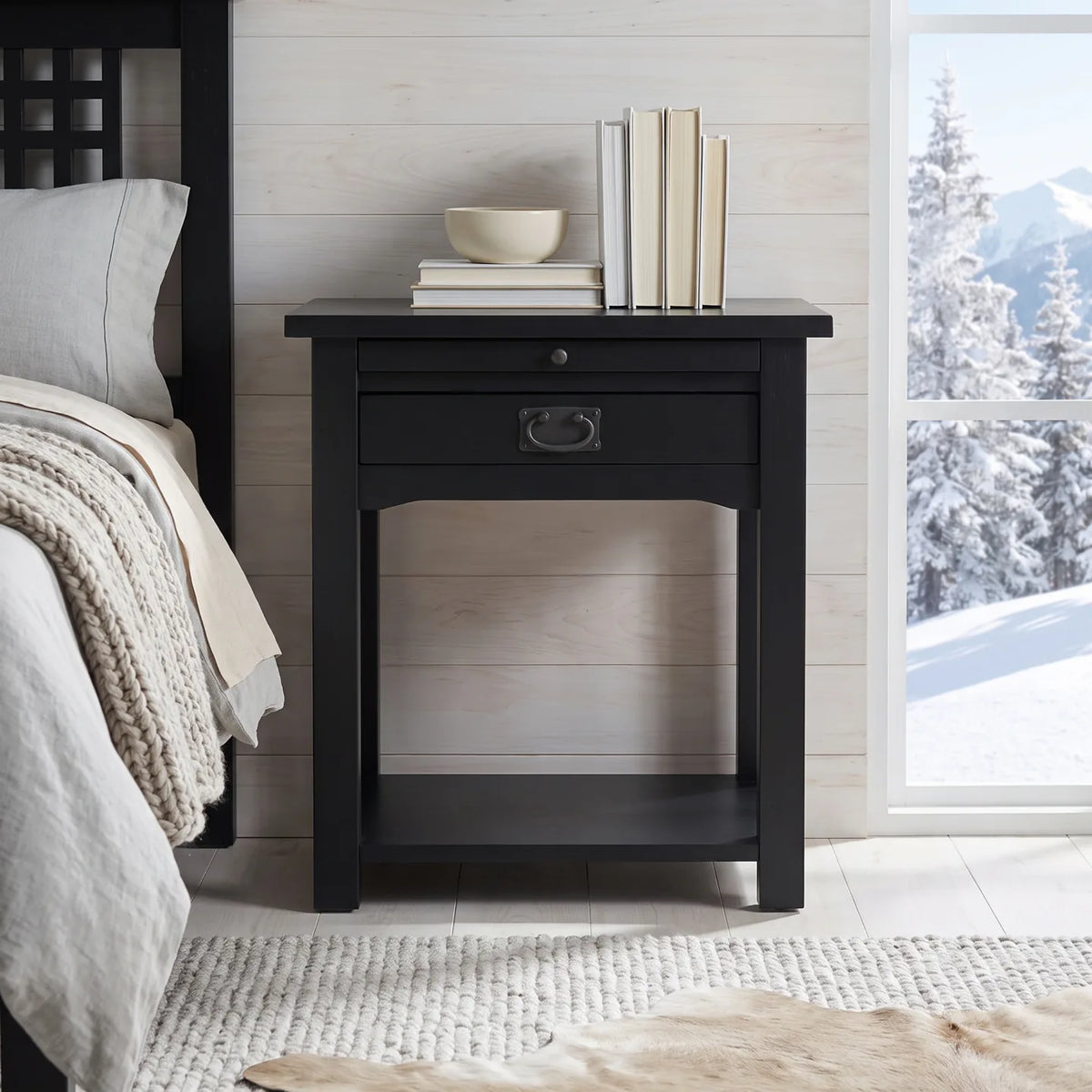Mission 1-Drawer Tray Nightstand - Black