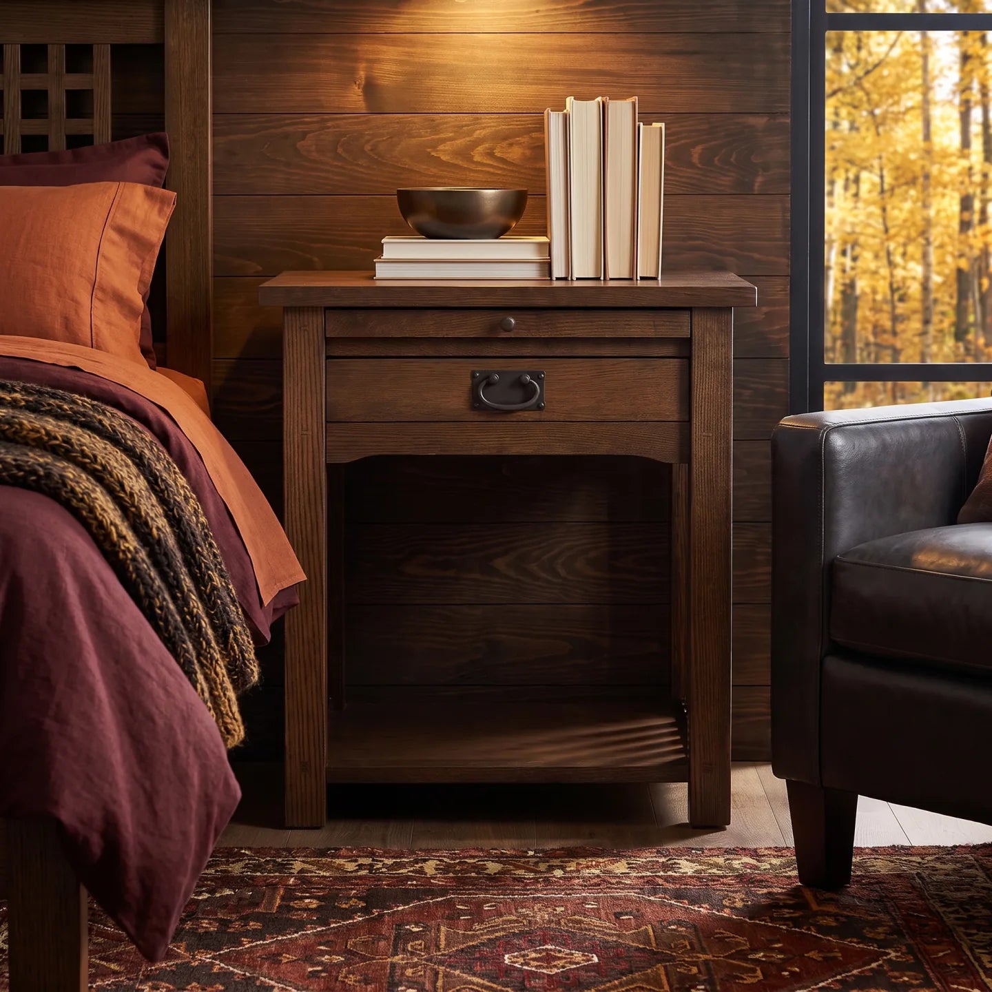 Mission 1-Drawer Tray Nightstand - Walnut