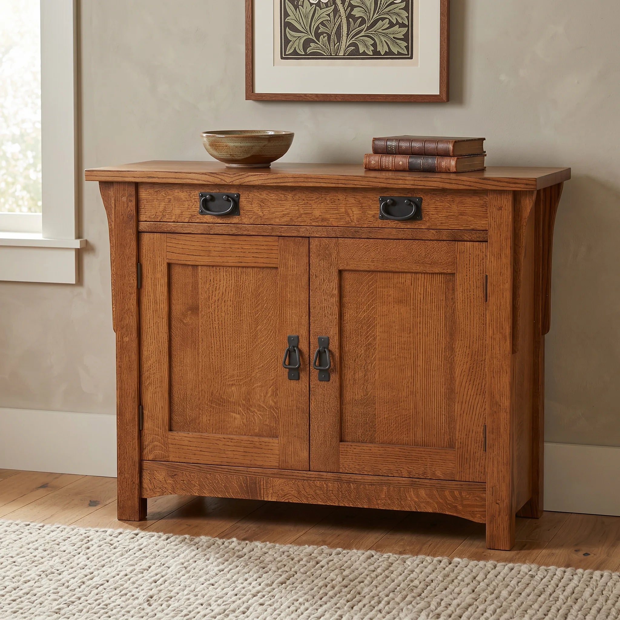 Mission 2-Door Console - Solid Oak — front view