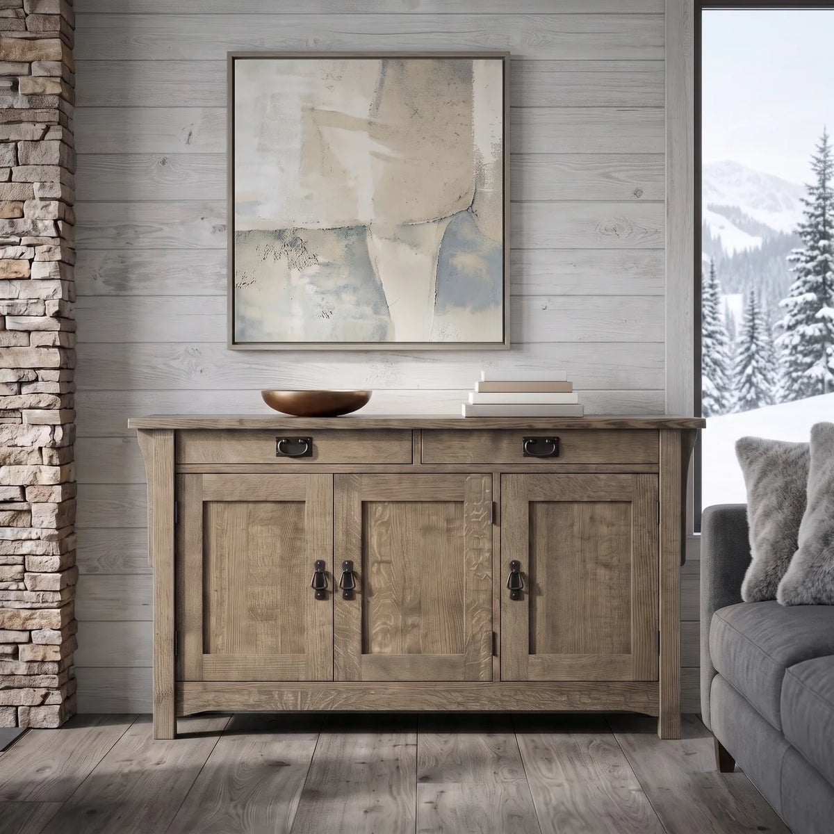 Mission 3-Door Console - Stone Gray