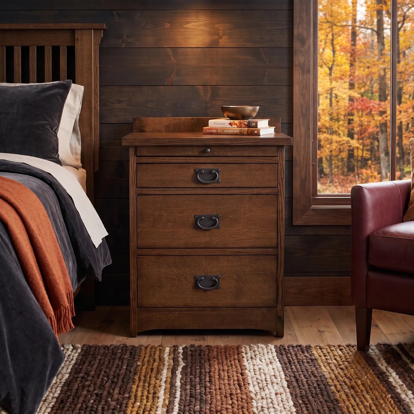 Mission 3-Drawer Tray Nightstand - Walnut