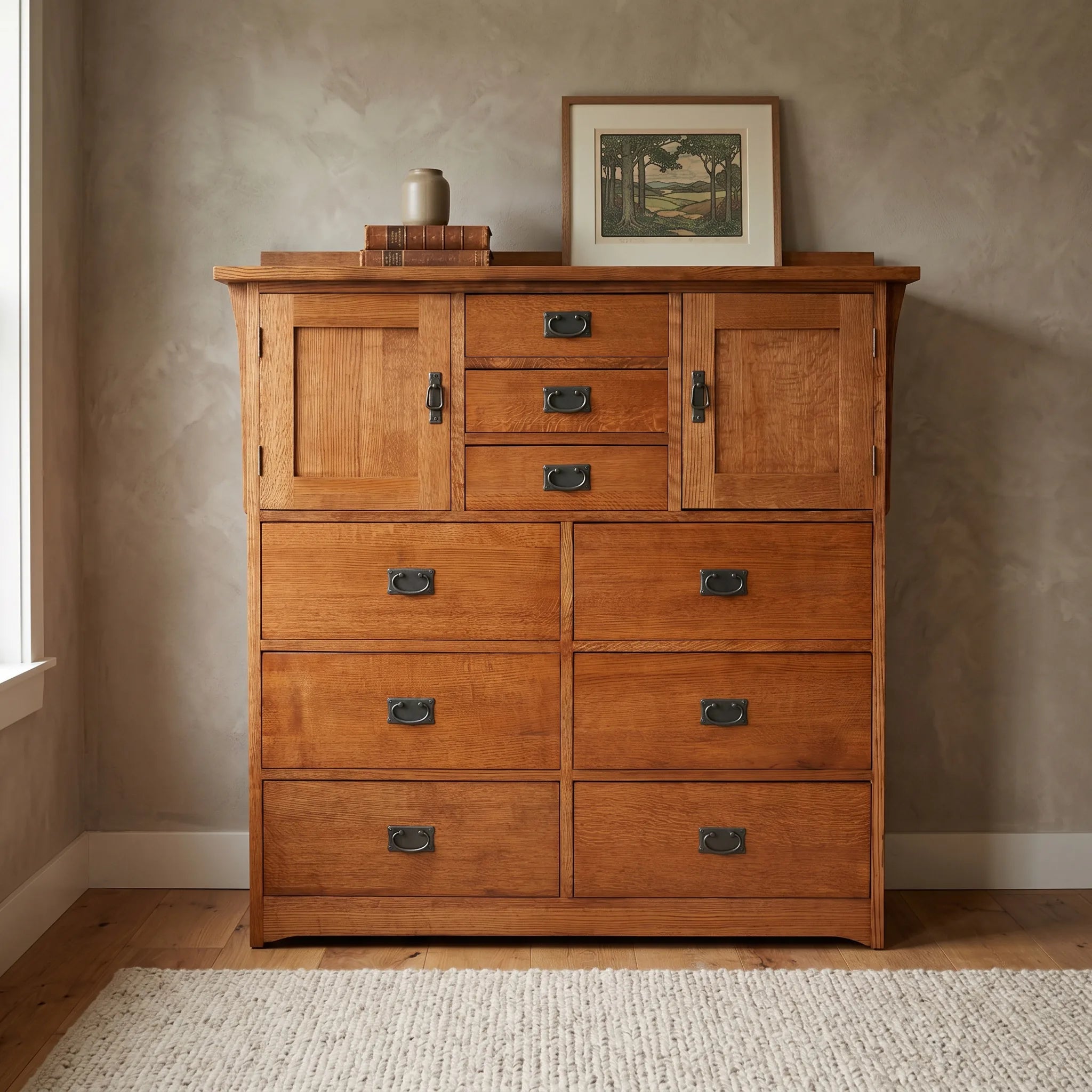 Mission 9-Drawer Bedroom Chest - Solid Oak — front view