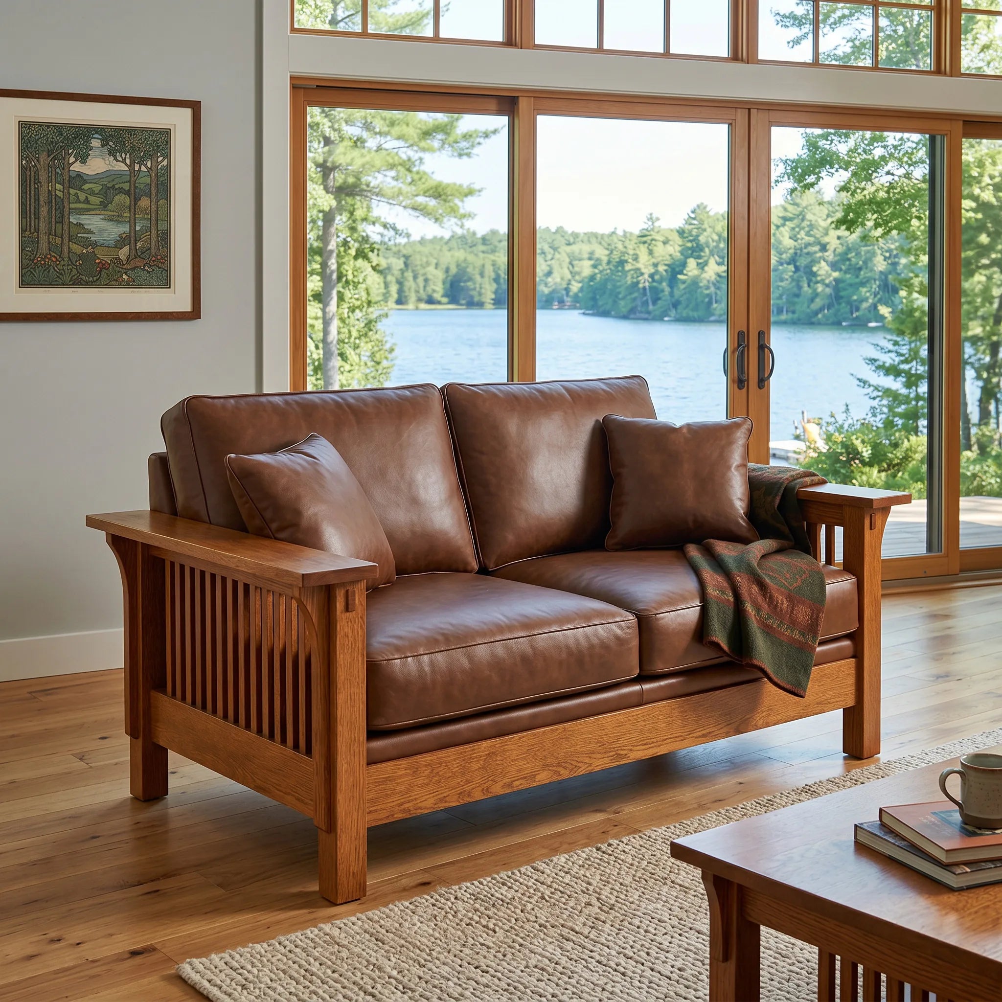 Loveseat - Solid Oak — front view
