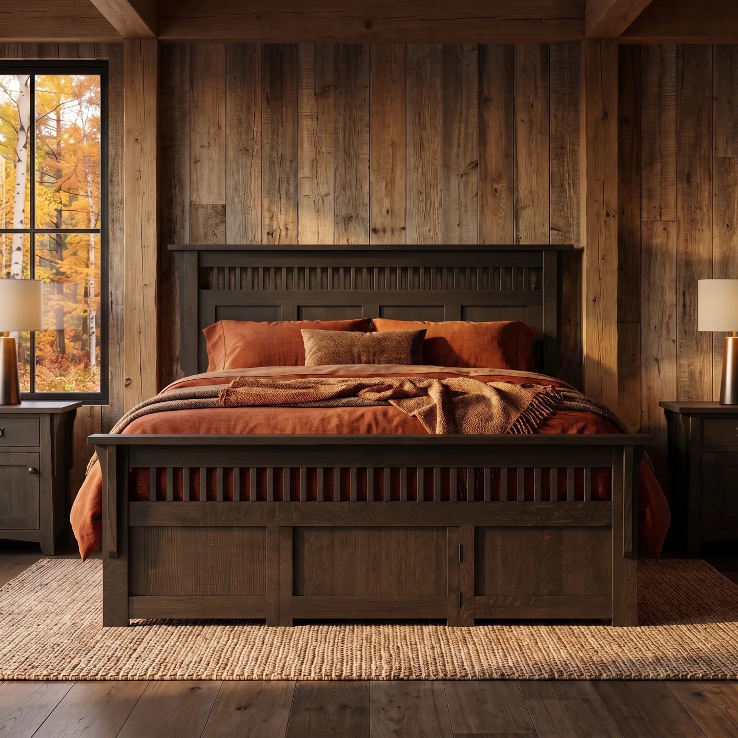 Queen Panel Spindle Platform Bed Frame - Charcoal