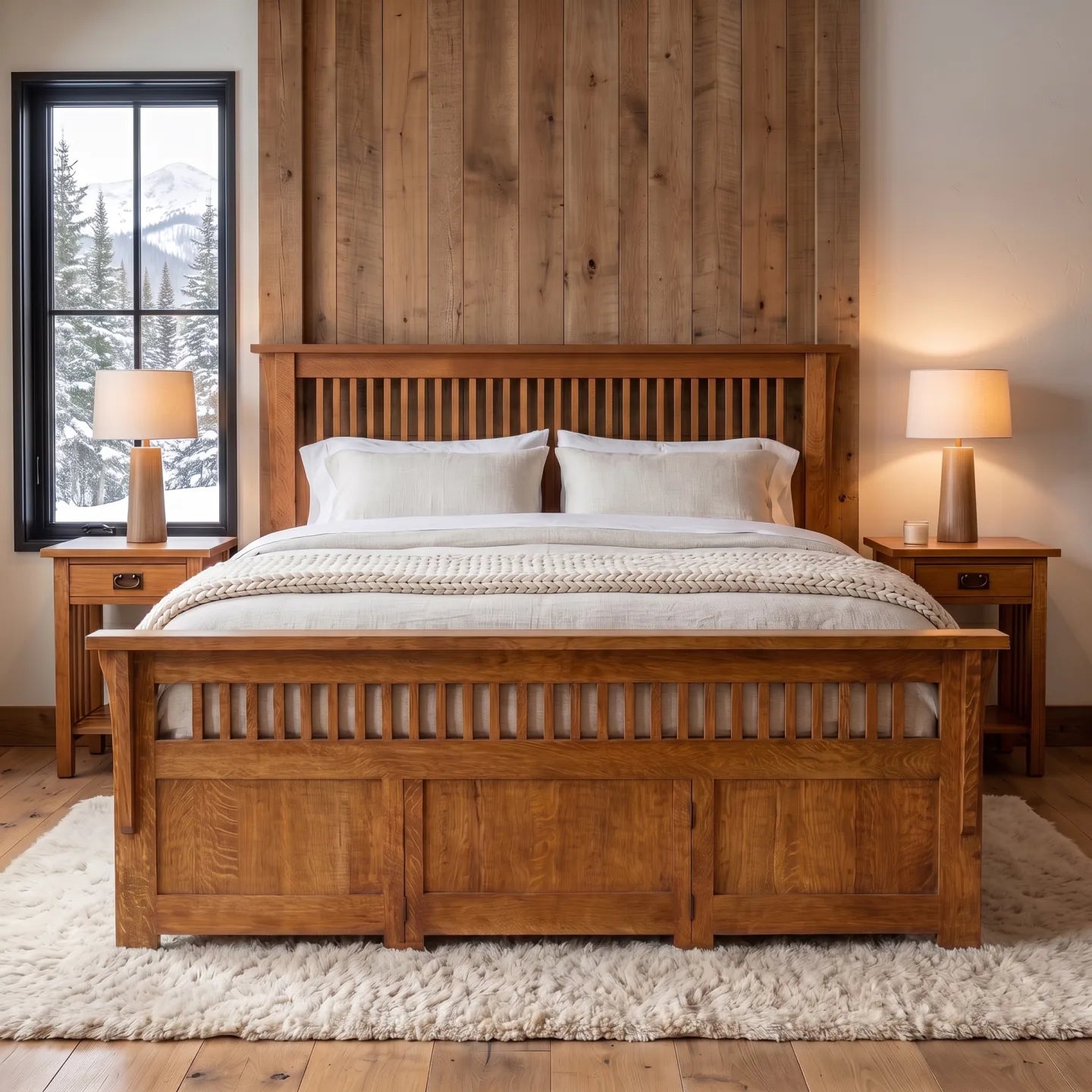 Queen Spindle Platform Bed Frame - Antique Brown
