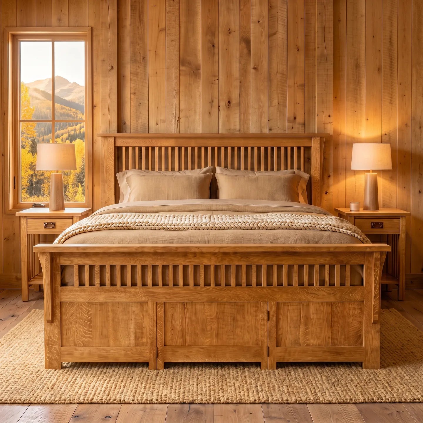 Queen Spindle Platform Bed Frame - Country