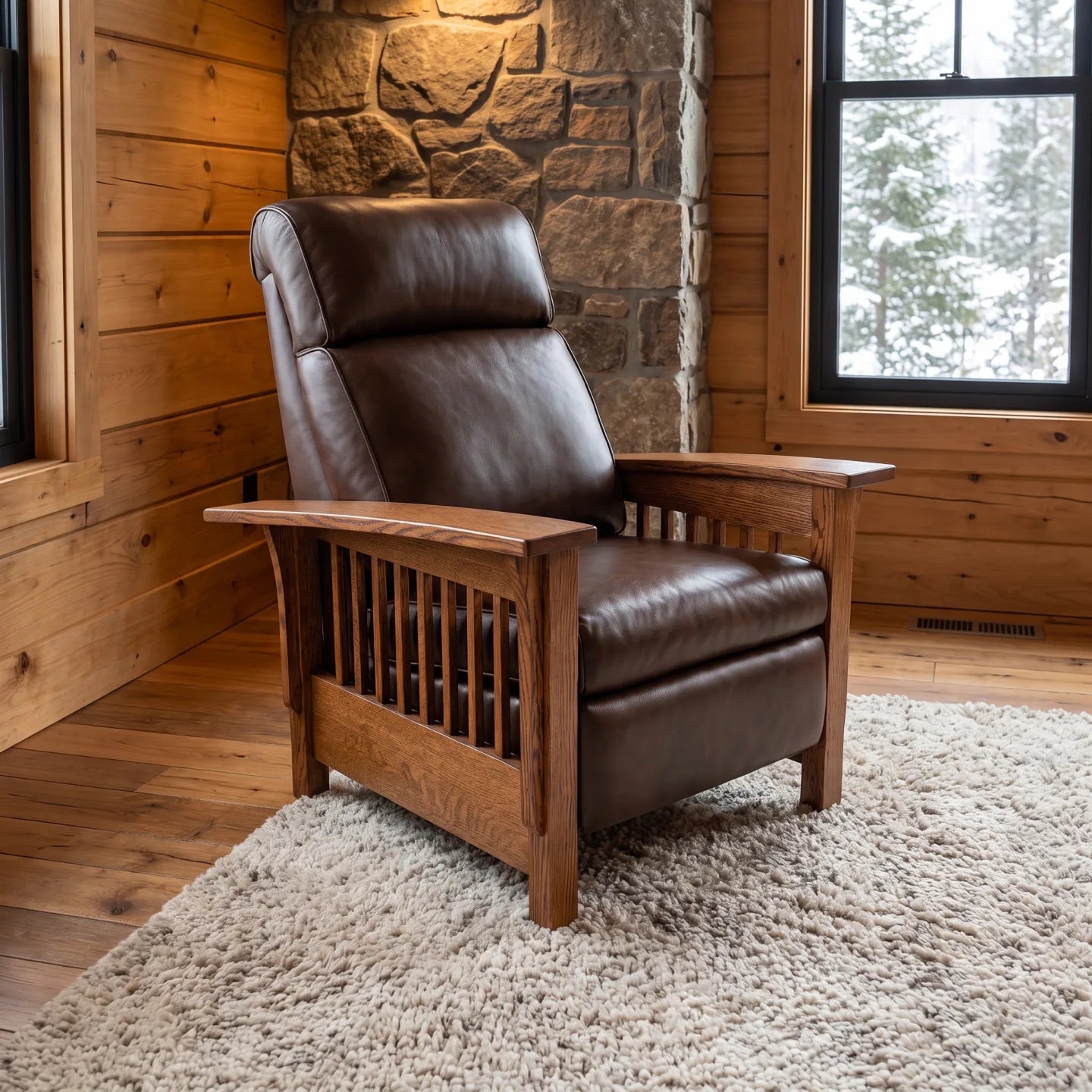 Mission Spindle Recliner - Solid Oak