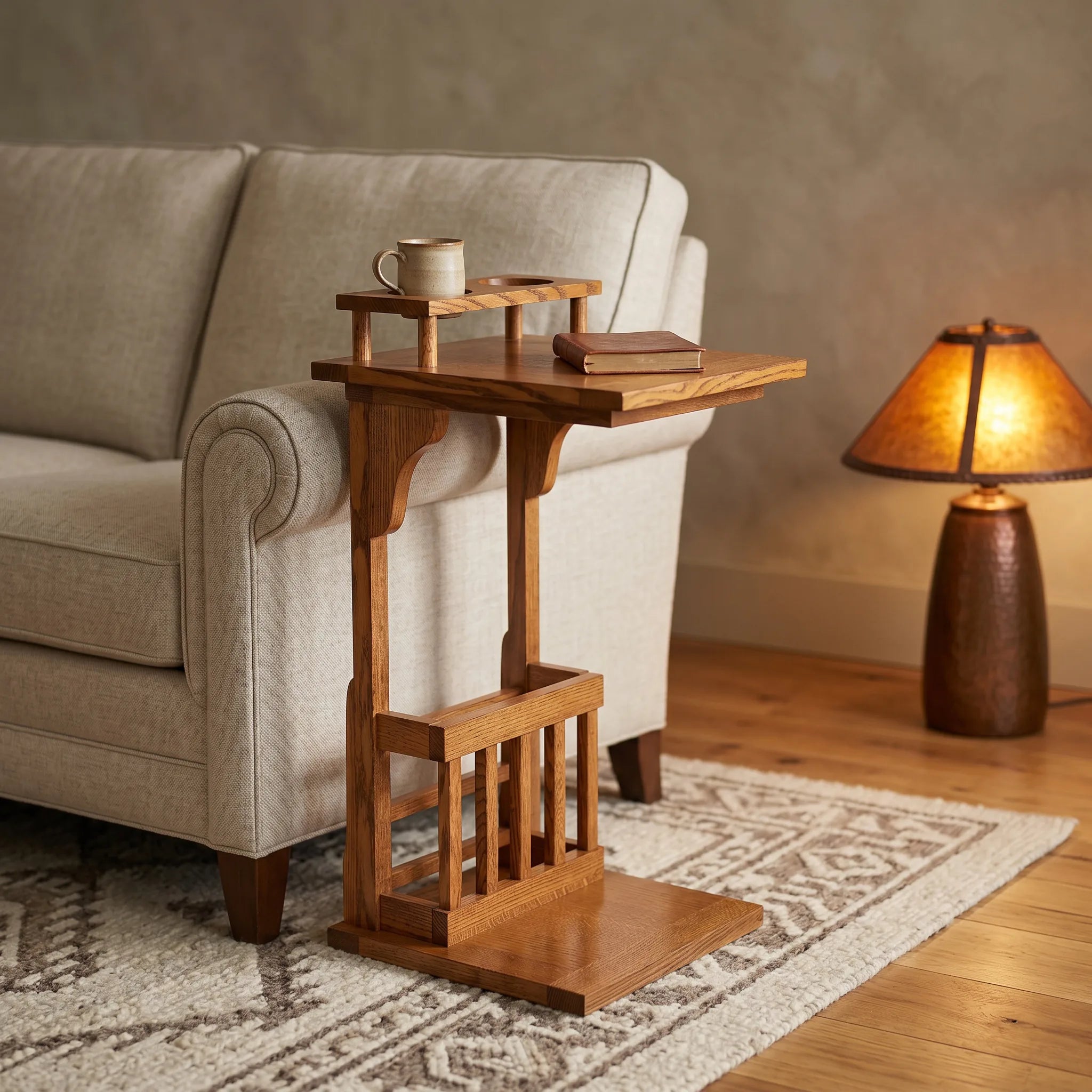 Sofamate with Cup Holder - Solid Oak — front view