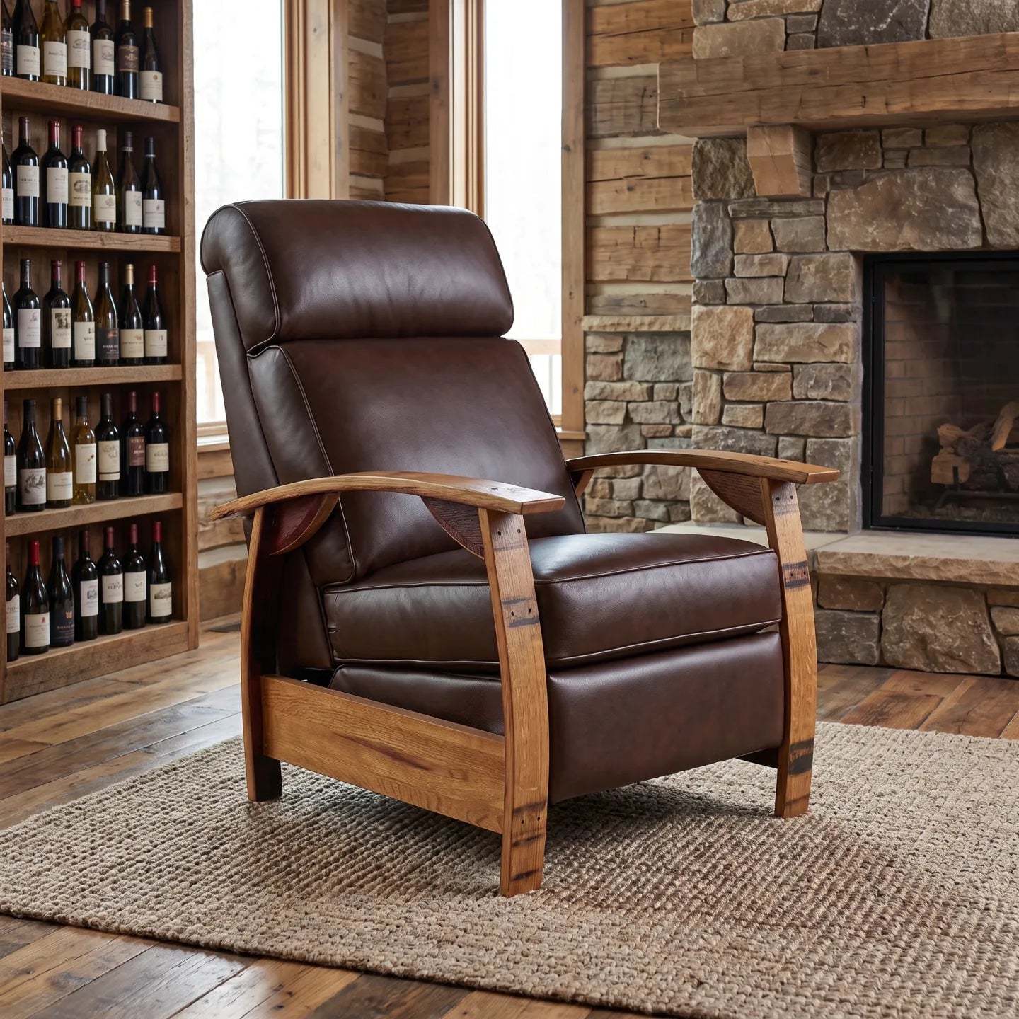 Wine Barrel Recliner - Texas Italian Leather - angled front view