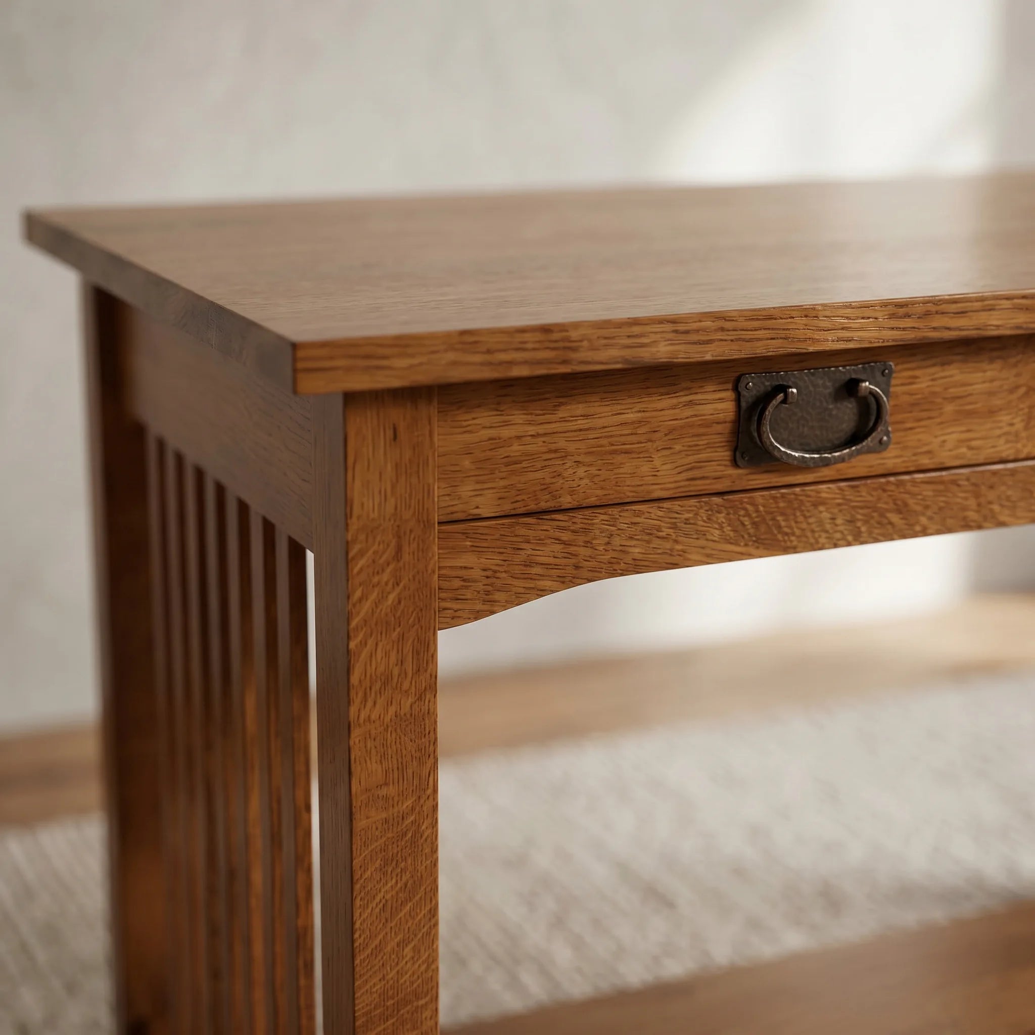 Mission 2-Drawer Desk - Solid Oak — close-up detail