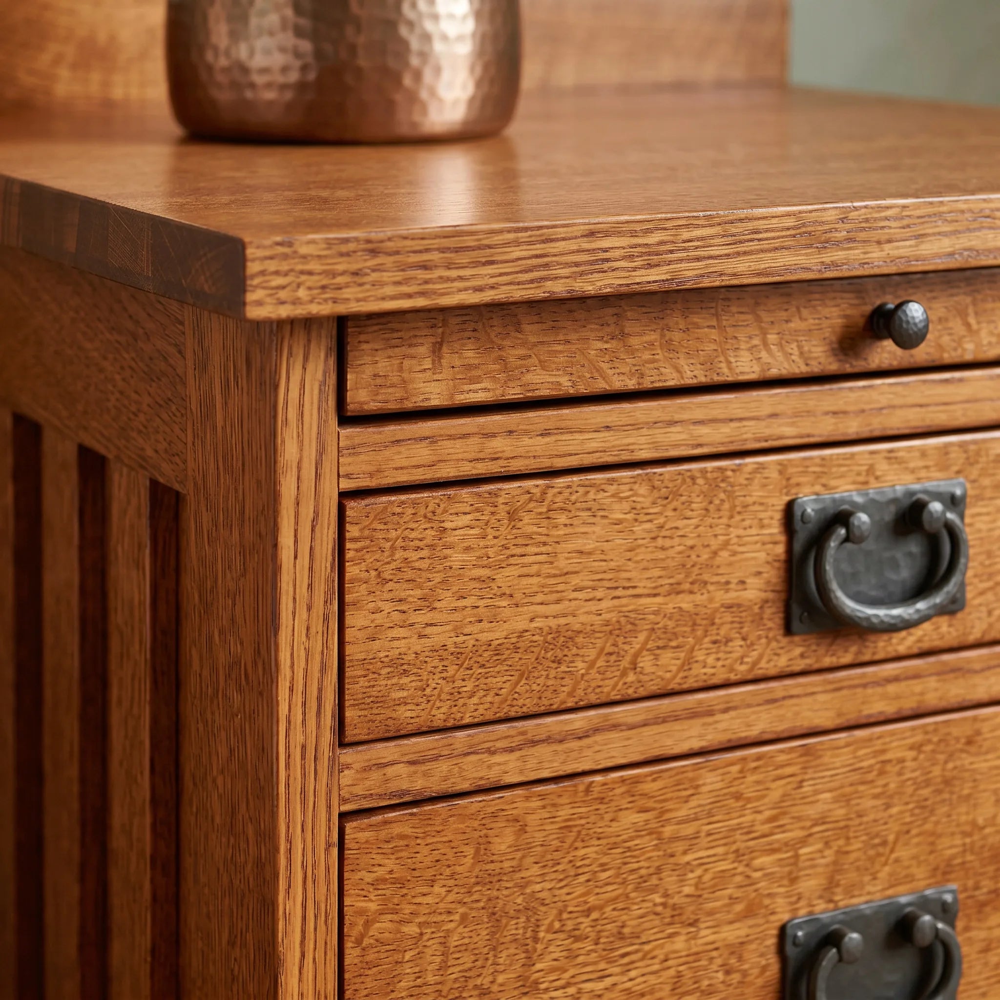 Mission 3-Drawer Tray Nightstand - Solid Oak — corner and joinery detail