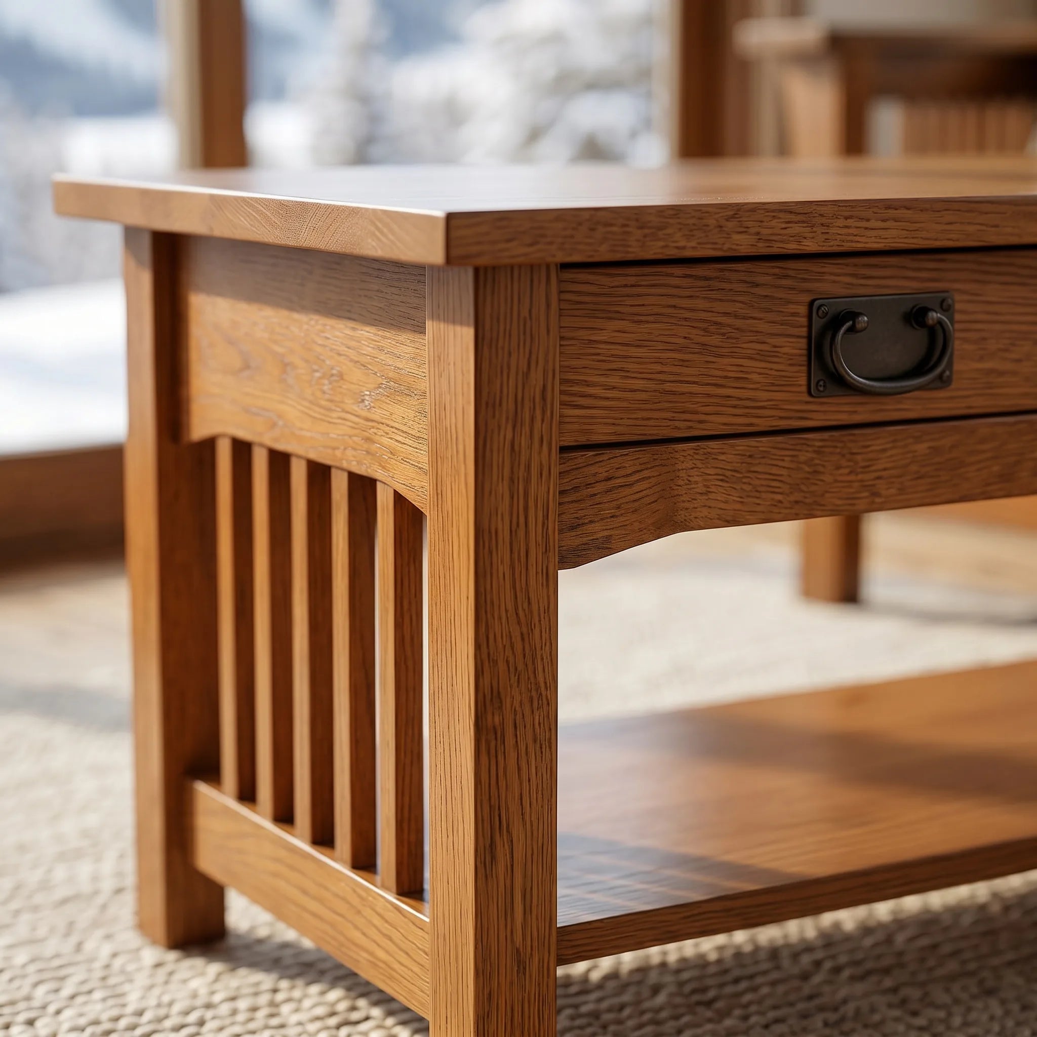 Mission Spacesaver Coffee Table - Antique Brown — close-up detail