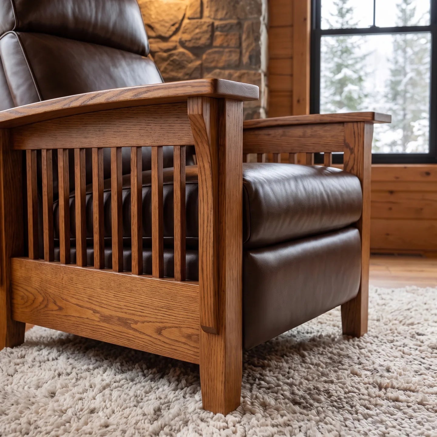 Mission Spindle Recliner - Solid Oak