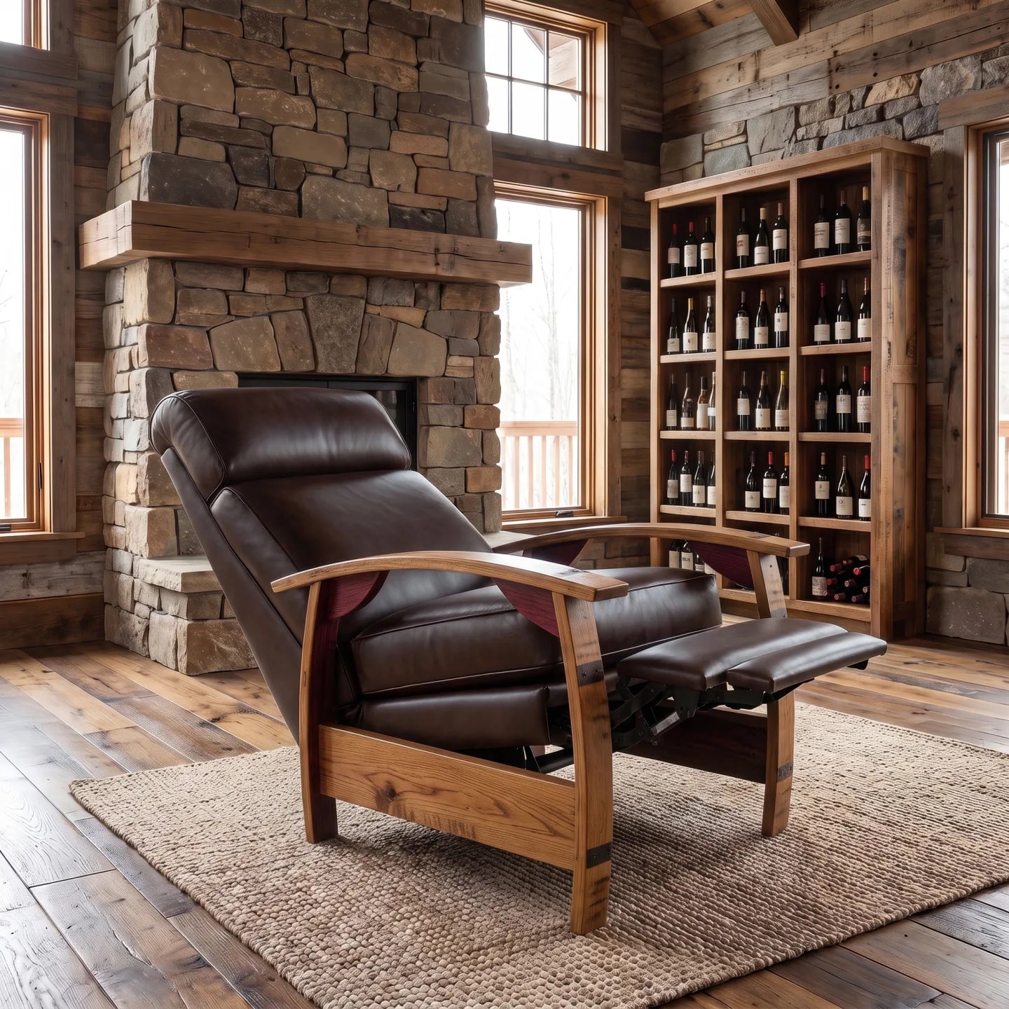 Wine Barrel Recliner - Texas Italian Leather - angled front view reclined
