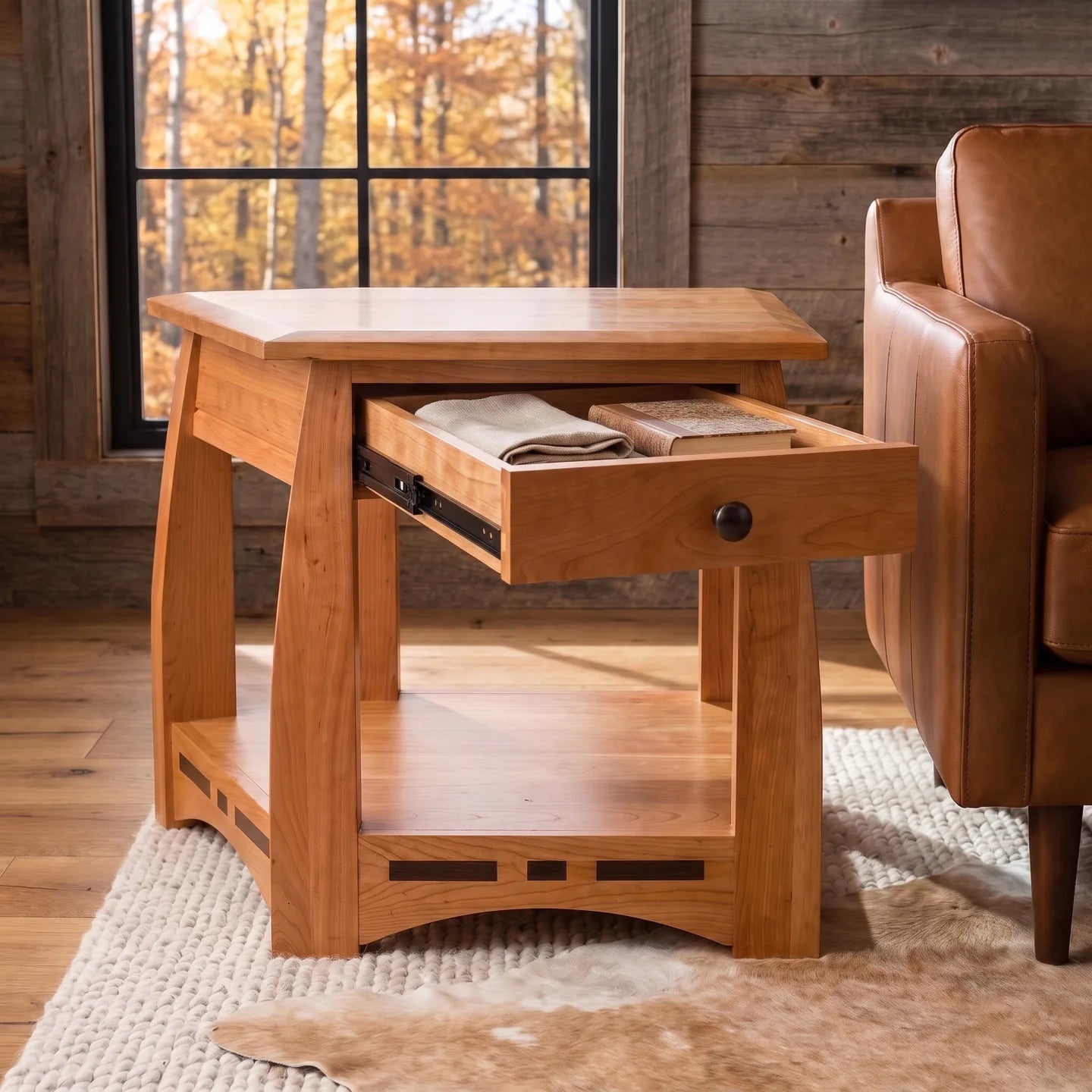 African Inlay End Table - Walnut