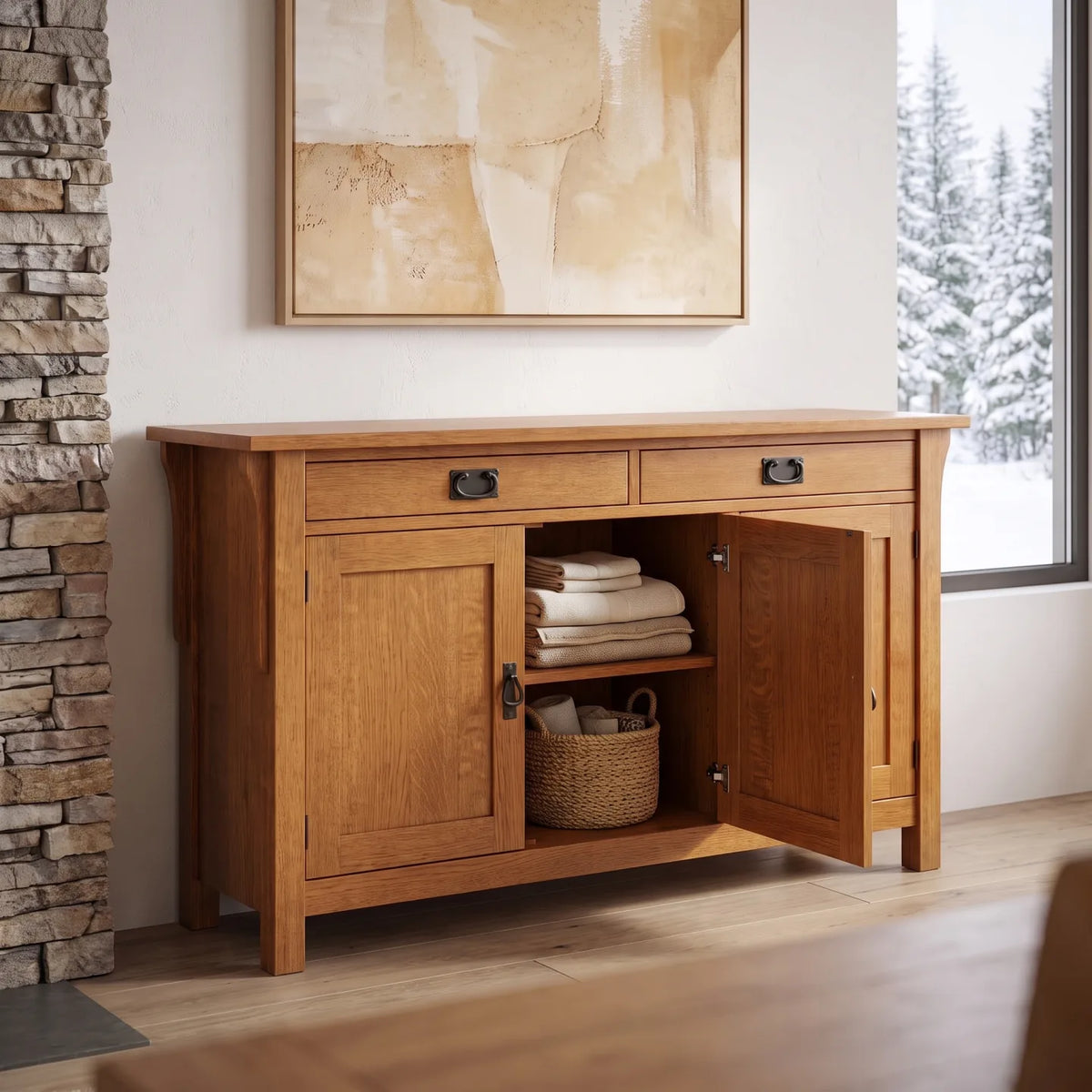 Mission 3-Door Console - Antique Brown