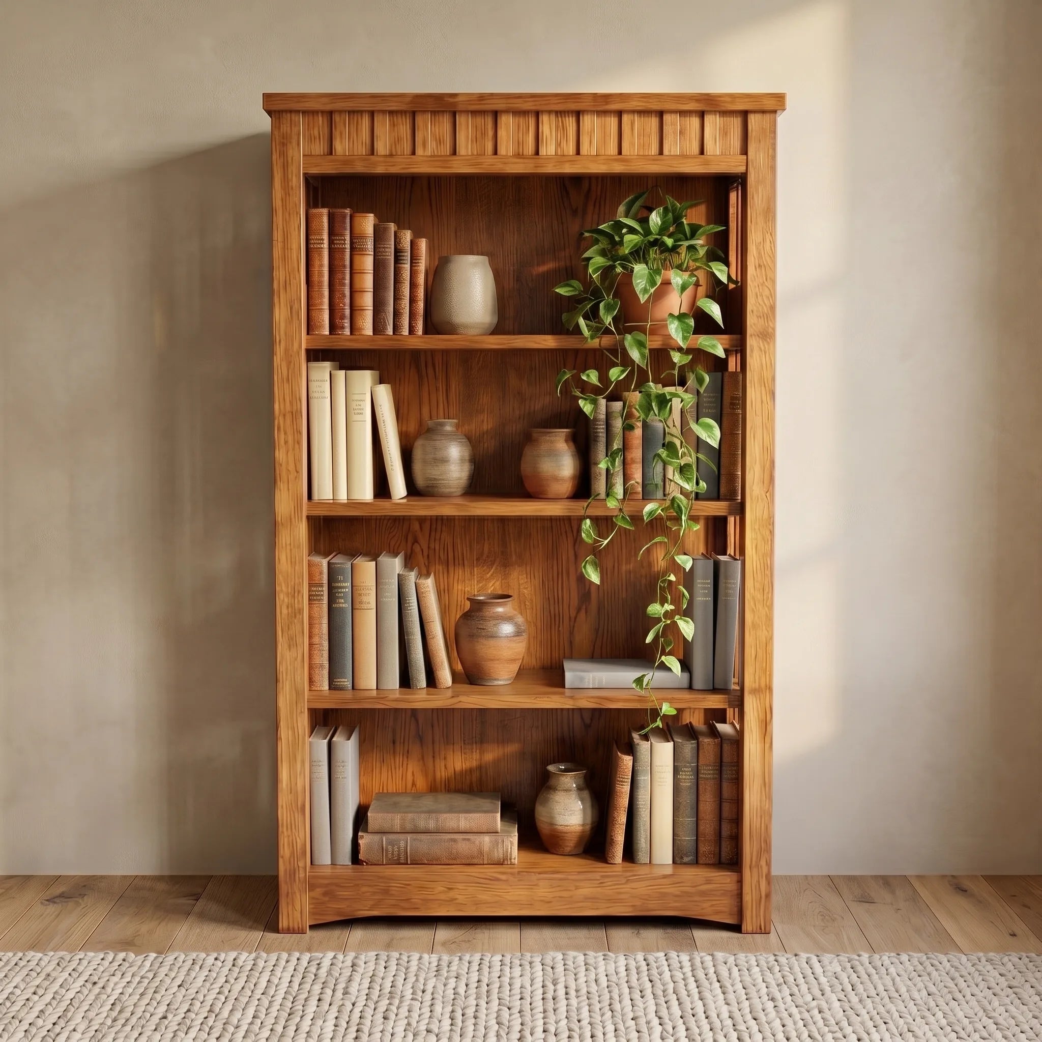 48" Bookcase - Solid Oak — detail view