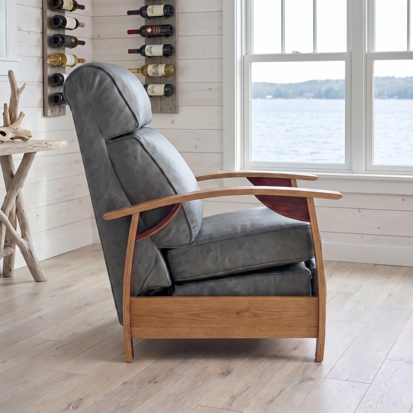Wine Barrel Recliner - Gray Italian Leather - side view