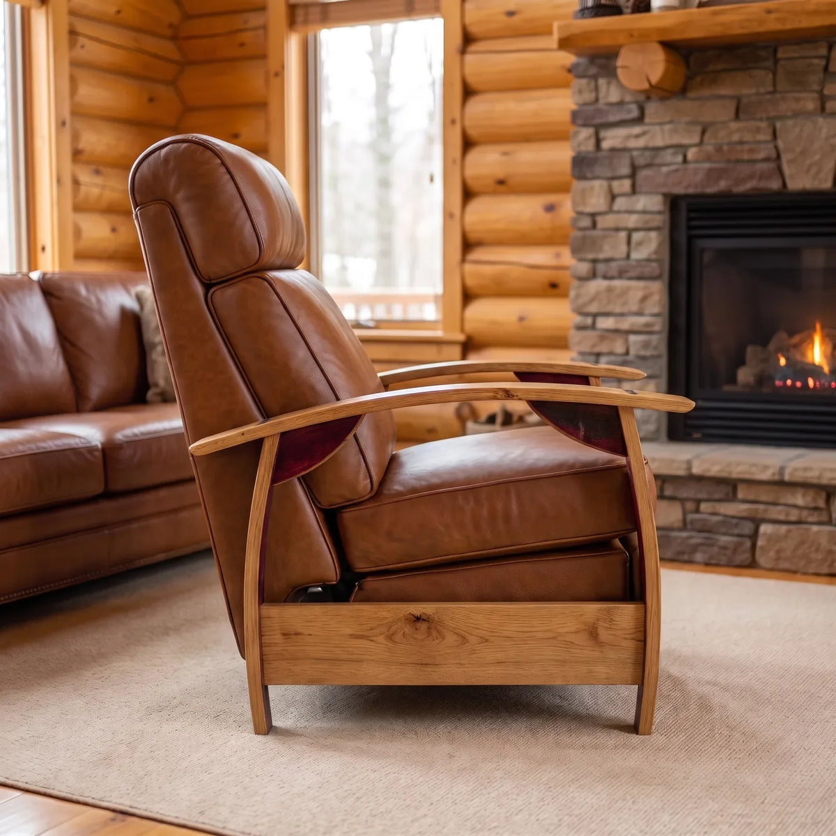 Wine Barrel Recliner - Whiskey Italian Leather - side view
