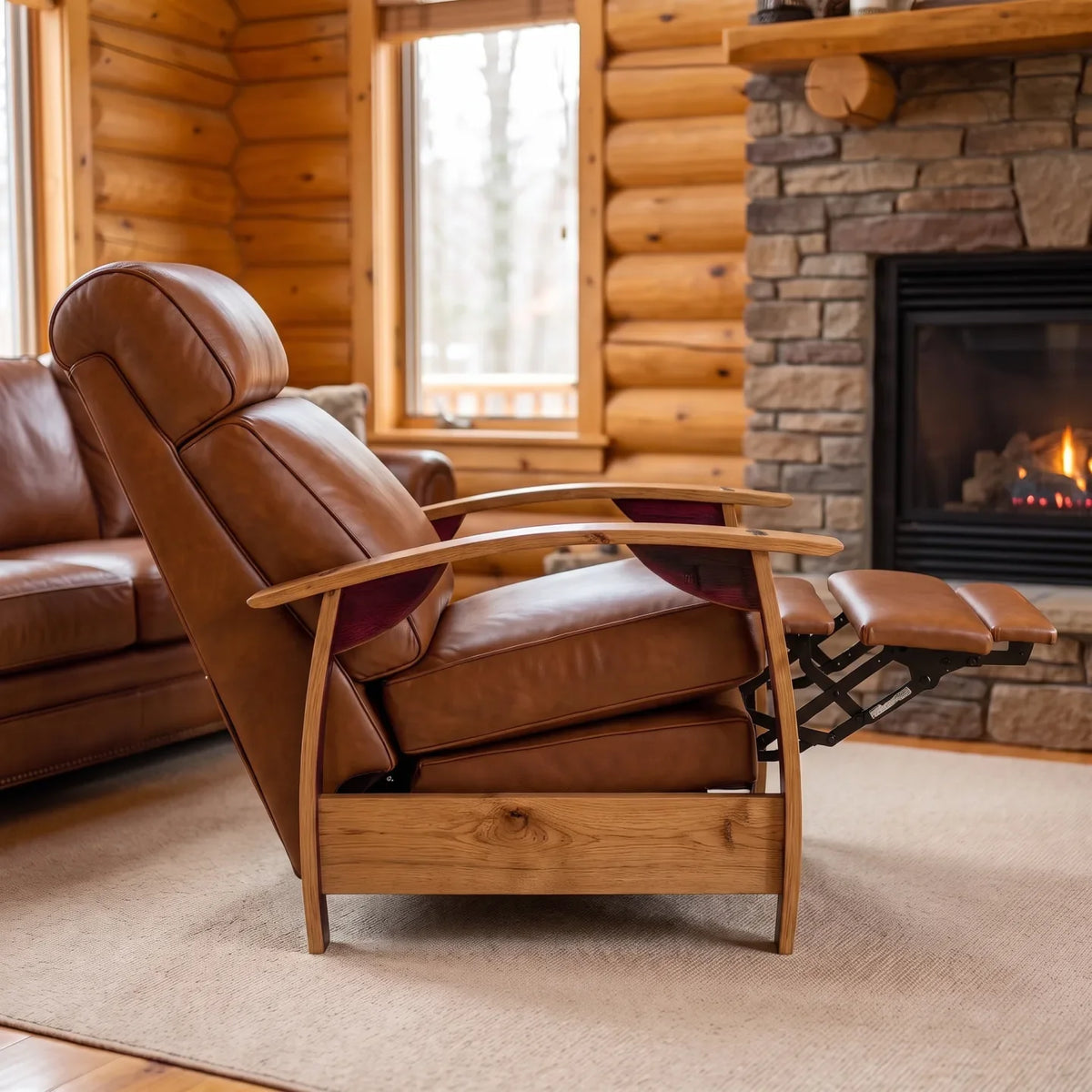 Wine Barrel Recliner - Whiskey Italian Leather - side view reclined